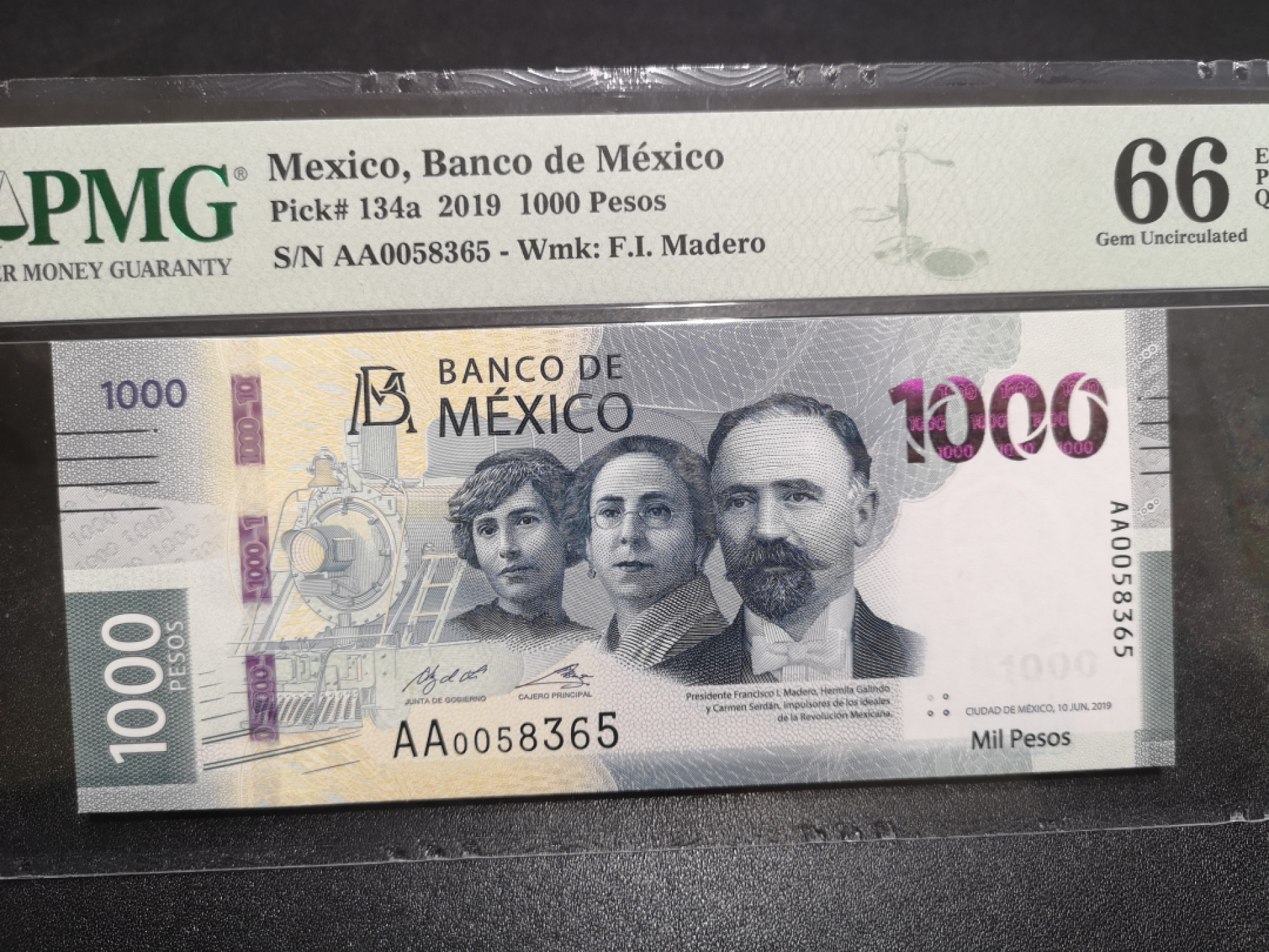 《外钞收藏家》第一百四十七期拍卖连拍第一场（98件） 2019年墨西哥1000 PMG66 AA冠 无47