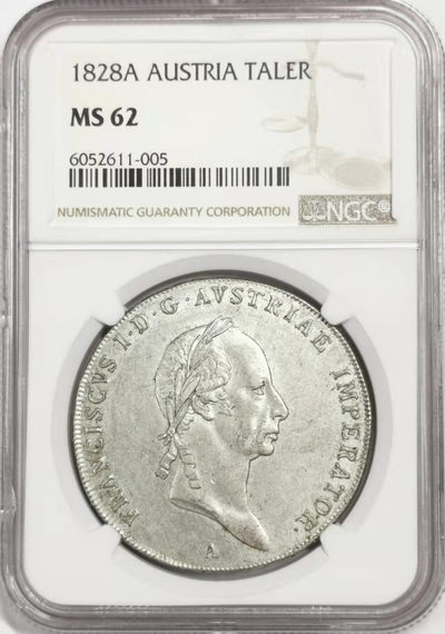 凡希社世界钱币微拍第一百七十八期 - 荐！1828A奥地利帝国佛朗兹一世泰勒大银NGC-MS62淡包浆