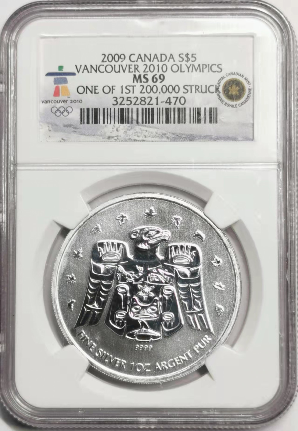 凡希社世界钱币微拍第一百七十八期 2009加拿大温哥华冬奥纪念银币NGC-MS69