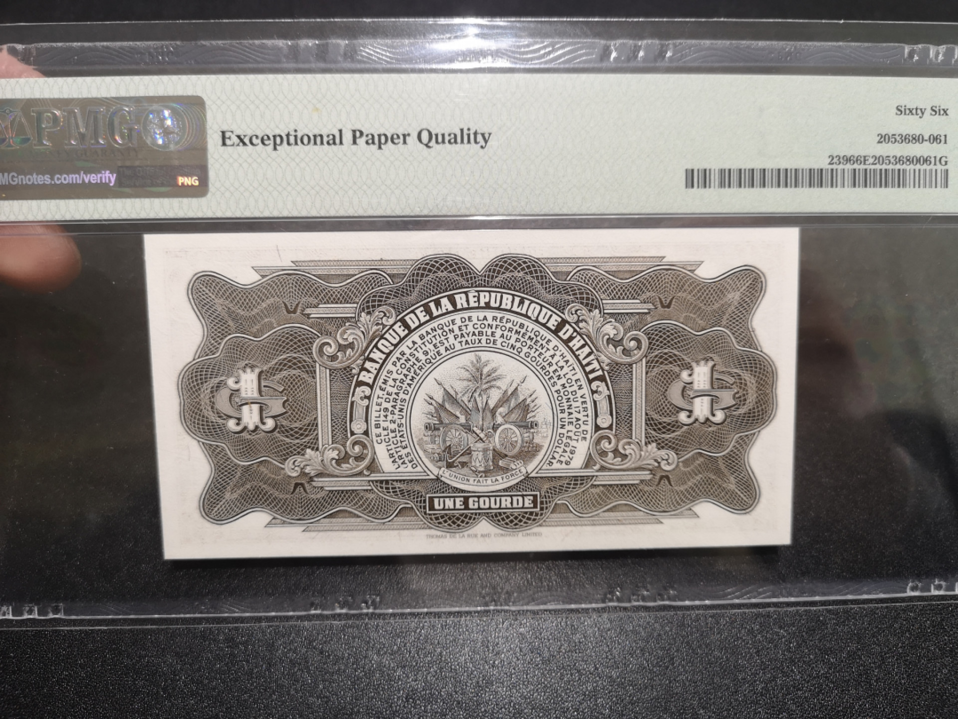 《外钞收藏家》第一百四十七期拍卖连拍第一场（98件） 1979年海地 1 无47 PMG66