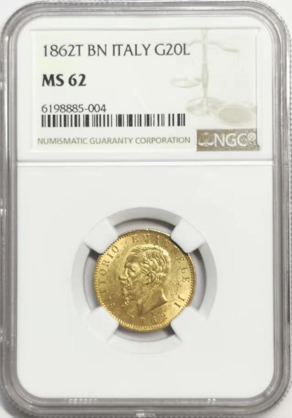 凡希社世界钱币微拍第一百七十八期 1862t意大利20里拉金币NGC-MS62