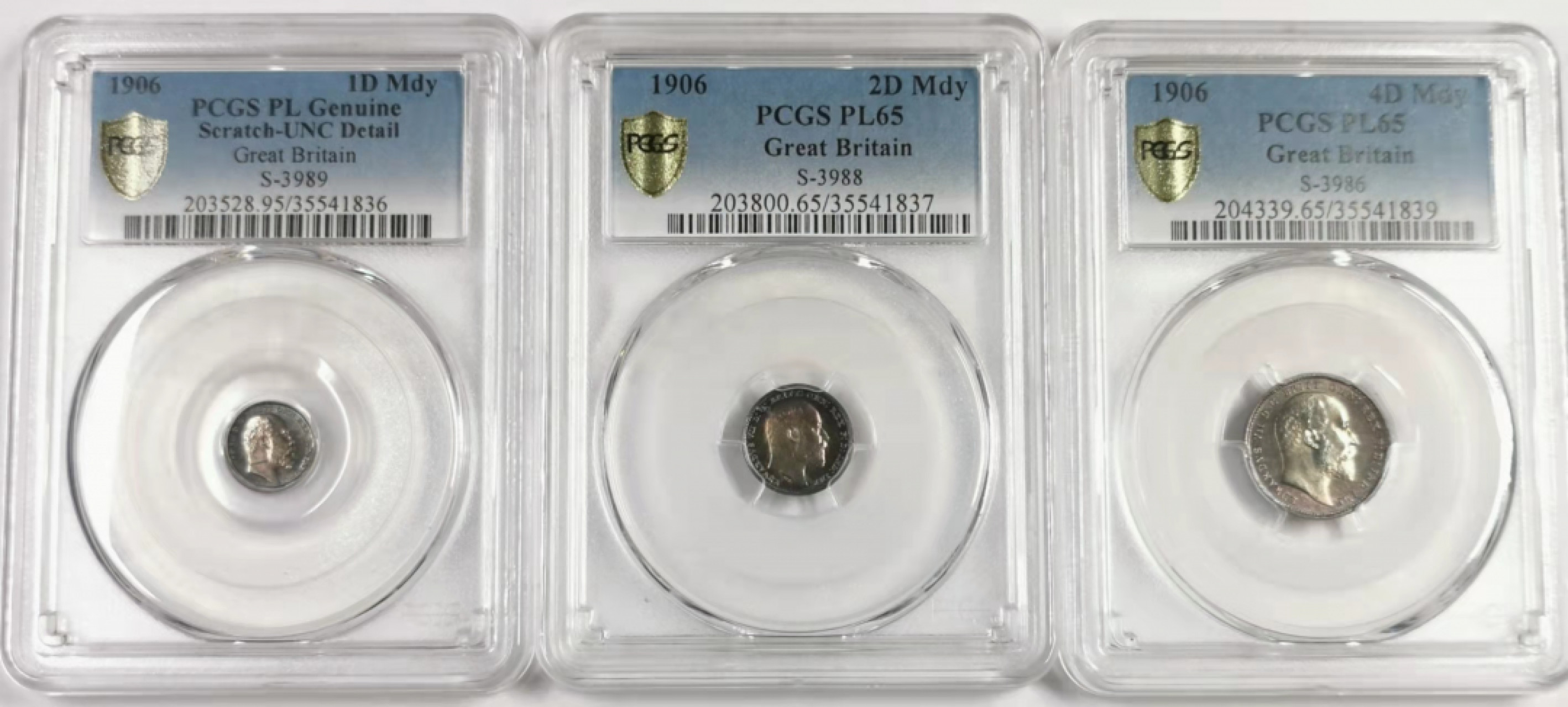 凡希社世界钱币微拍第一百七十八期 1906英国爱德华七世濯足币三枚PCGS