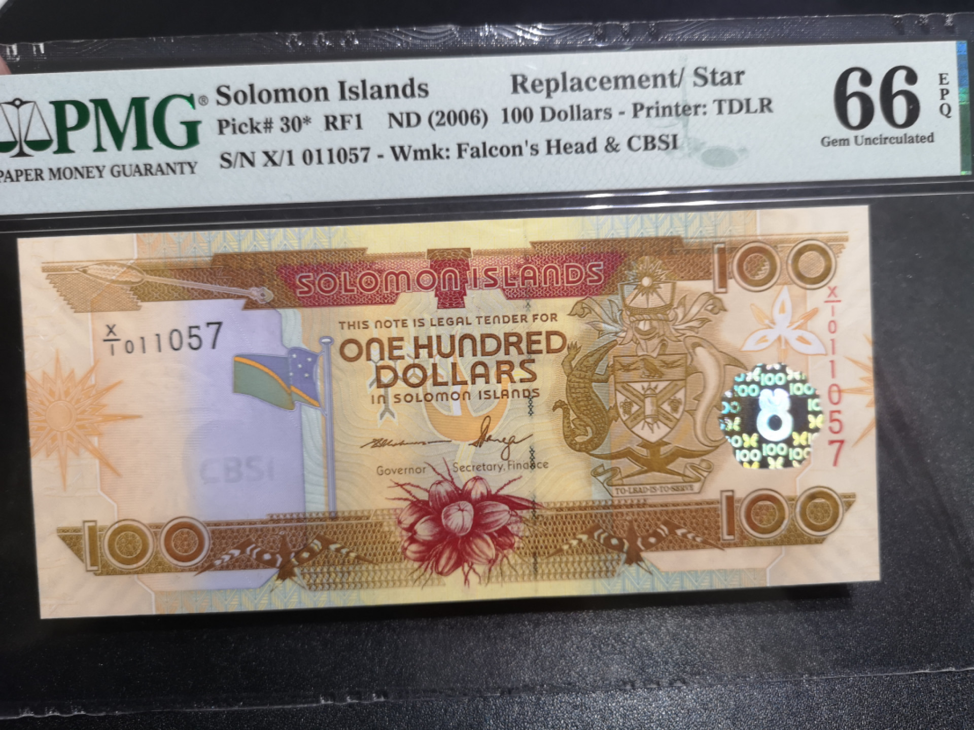 《外钞收藏家》第一百四十七期拍卖连拍第一场（98件） 2006年所罗门群岛100刀 PMG66 补号
