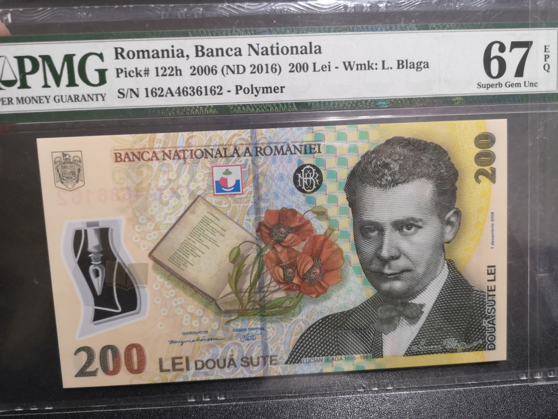 《外钞收藏家》第一百四十七期拍卖连拍第一场（98件） 2006年罗马尼亚200雷 A冠 PMG67