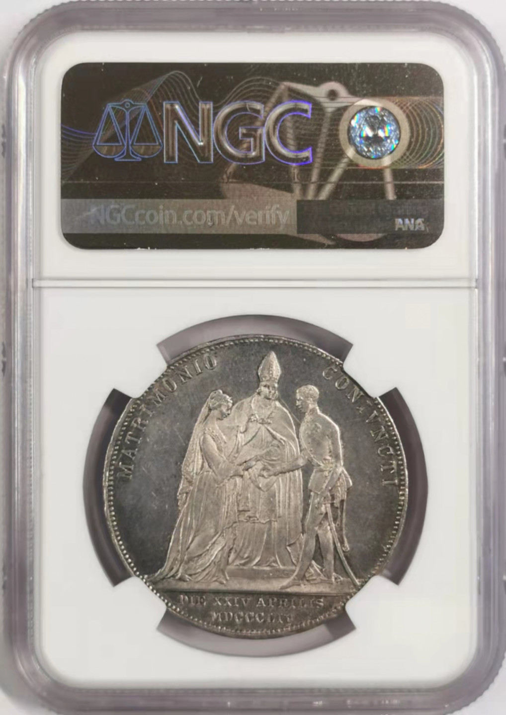 凡希社世界钱币微拍第一百七十八期 荐！1854A奥地利皇帝与茜茜公主大婚纪念2盾NGC-MS61