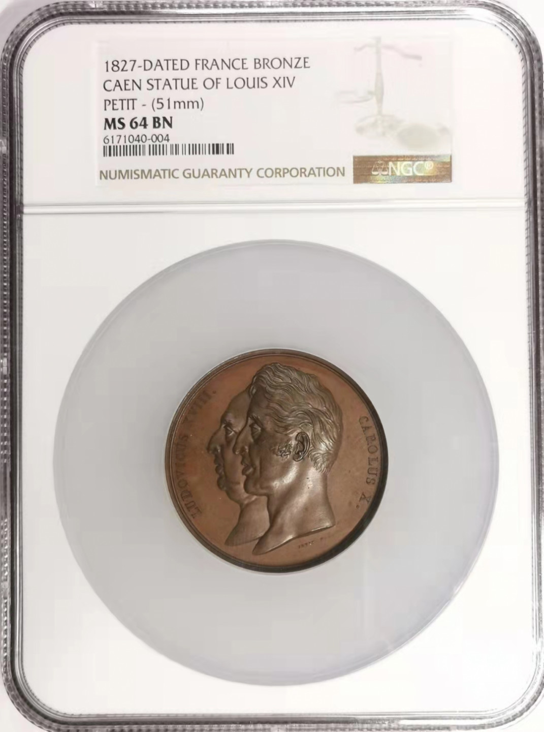 凡希社世界钱币微拍第一百七十八期 1827法国路易十四塑像落成纪念大铜章NGC-MS64