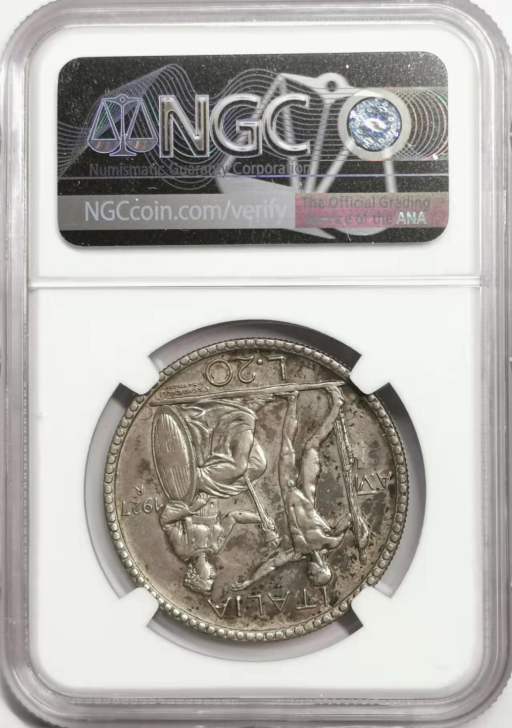 凡希社世界钱币微拍第一百七十八期 1927意大利法西斯裸男20里拉NGC-AU53