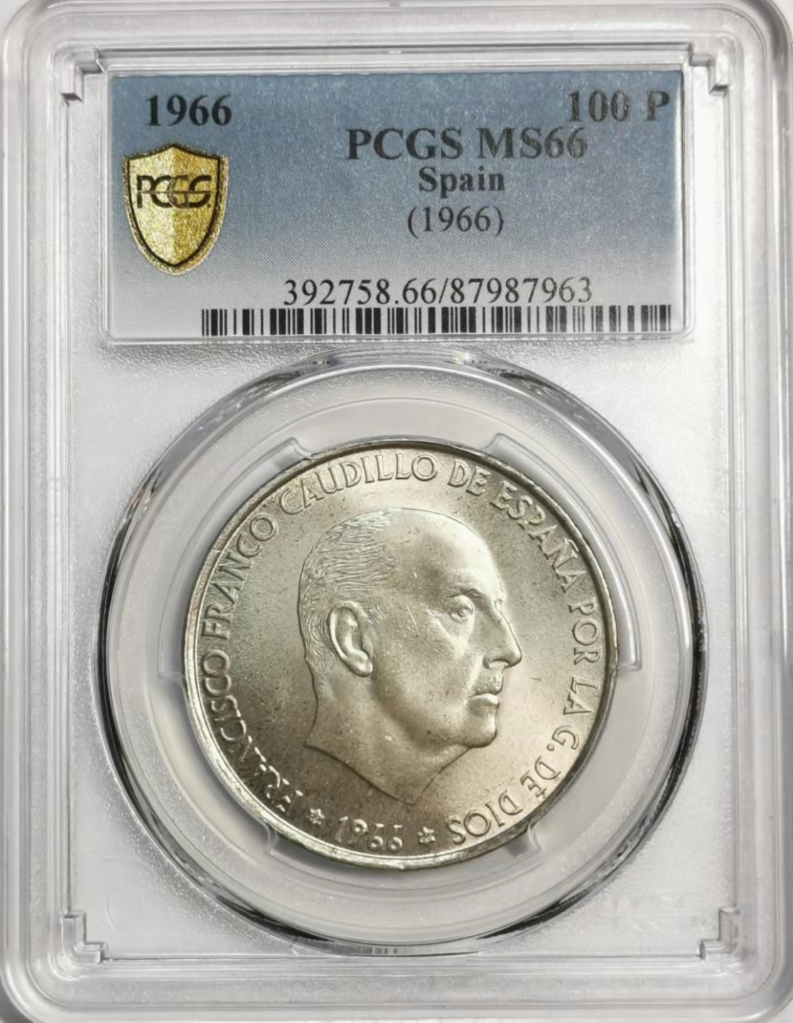 凡希社世界钱币微拍第一百七十八期 1966西班牙佛朗哥100P银币PCGS-MS66