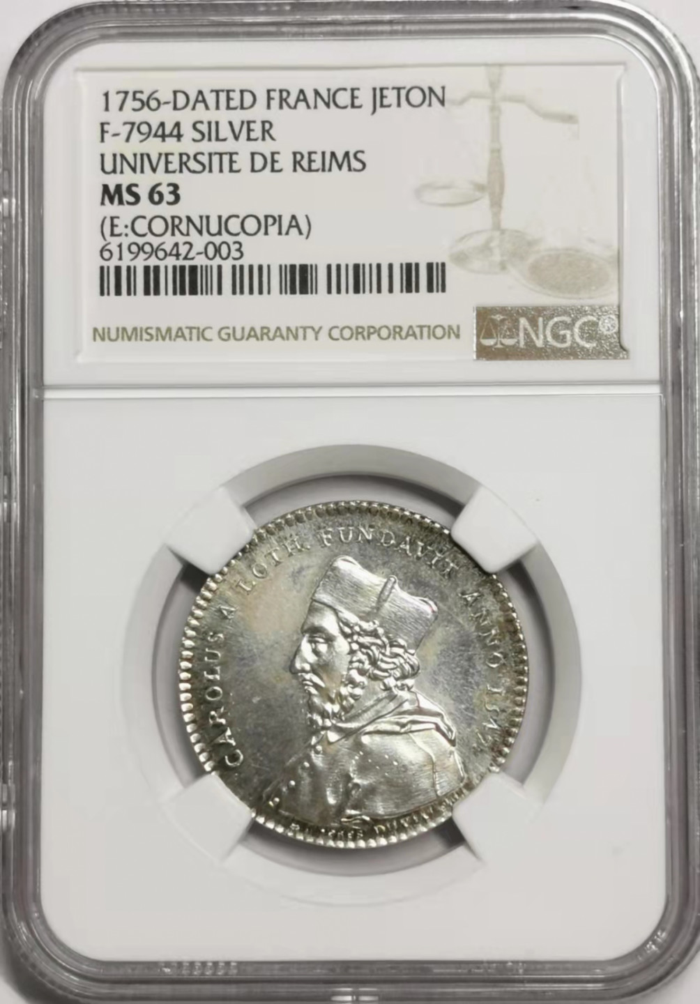 凡希社世界钱币微拍第一百七十八期 1756法国兰斯大学纪念银章NGC-MS63