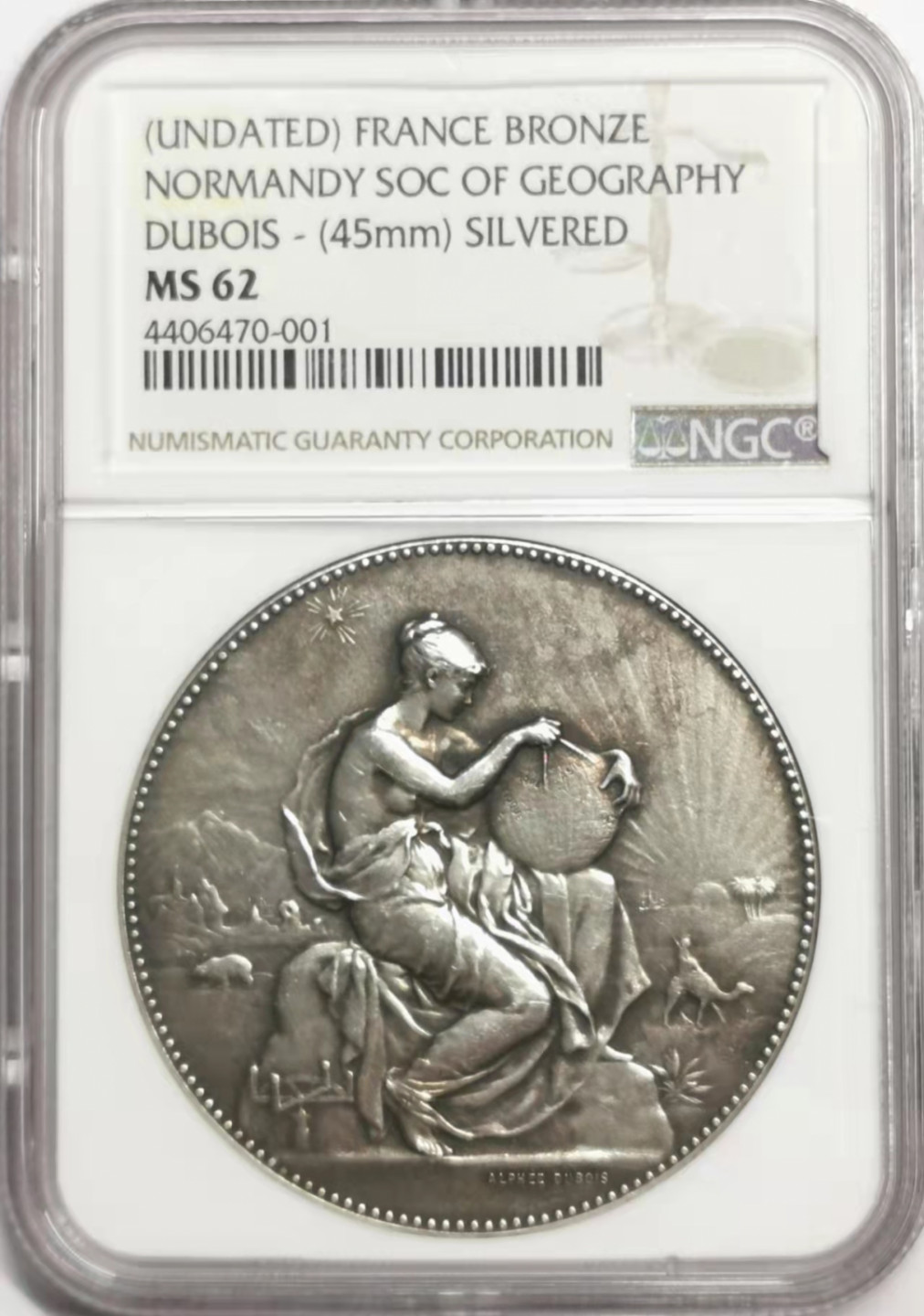 凡希社世界钱币微拍第一百七十八期 十九世纪法国诺曼底地理学会镀银章NGC-MS62名家DUBOIS作品