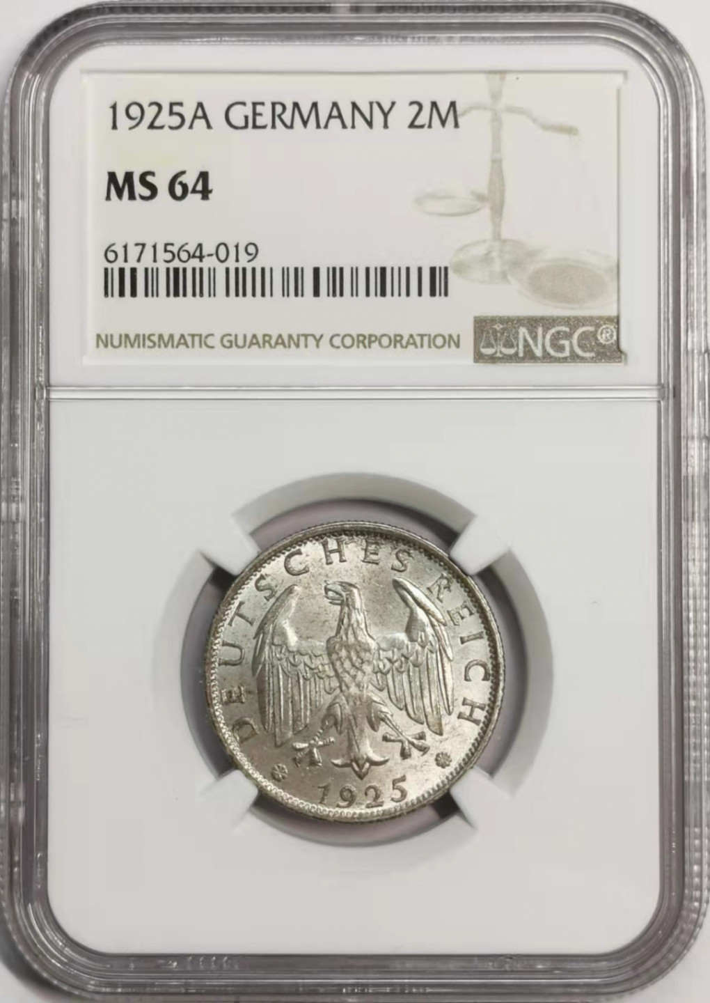 凡希社世界钱币微拍第一百七十八期 1925A魏玛2马克银币NGC-MS64