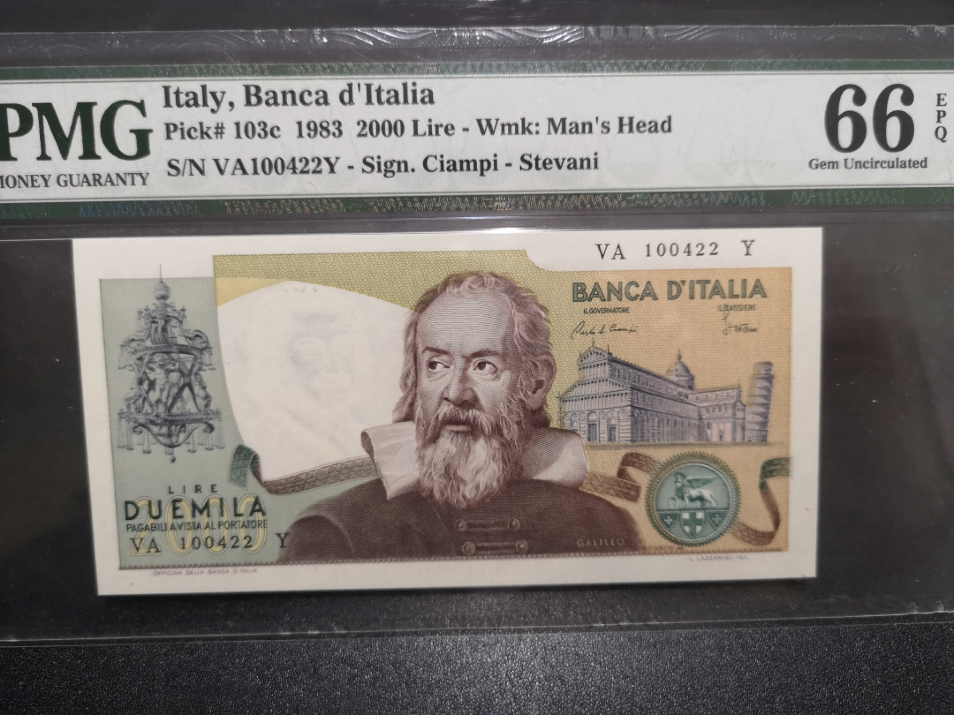 《外钞收藏家》第一百四十七期拍卖连拍第一场（98件） 1983年意大利2000里拉 PMG66