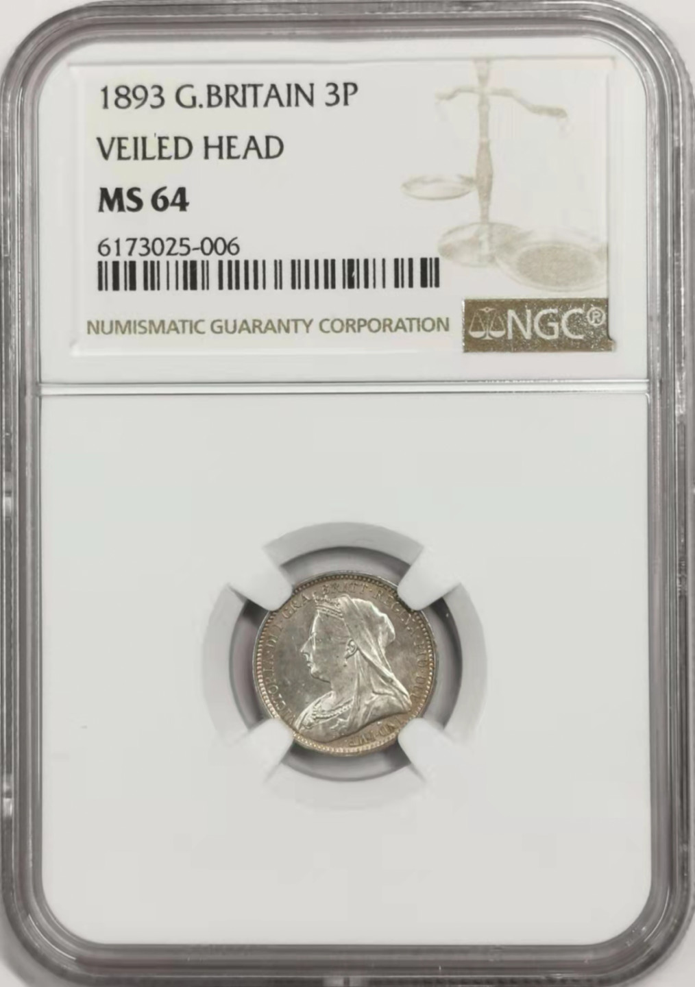 凡希社世界钱币微拍第一百七十八期 1893老维批纱3便士NGC-MS64