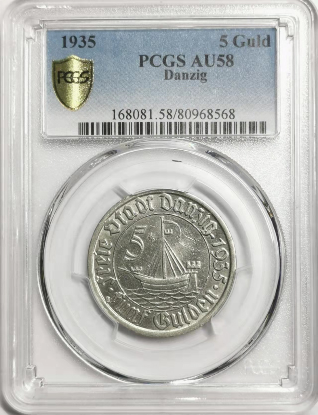 凡希社世界钱币微拍第一百七十八期 稀！1935但泽自由市5盾PCGS-AU58稀少品种！