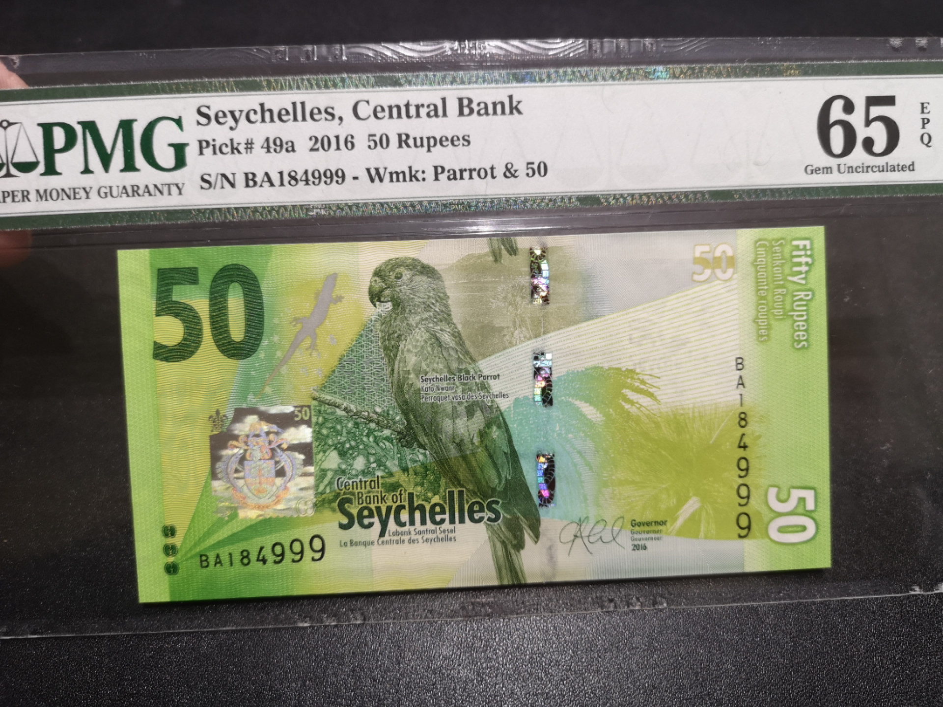 《外钞收藏家》第一百四十七期拍卖连拍第一场（98件） 2016年塞舌尔50卢比 PMG65 999豹子号