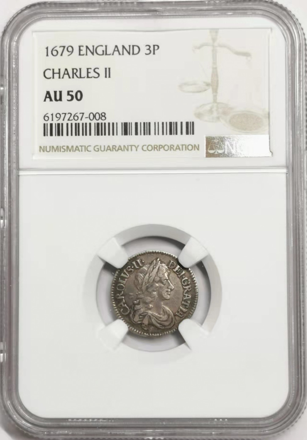 凡希社世界钱币微拍第一百七十八期 1679查理二世3d银NGC-AU50