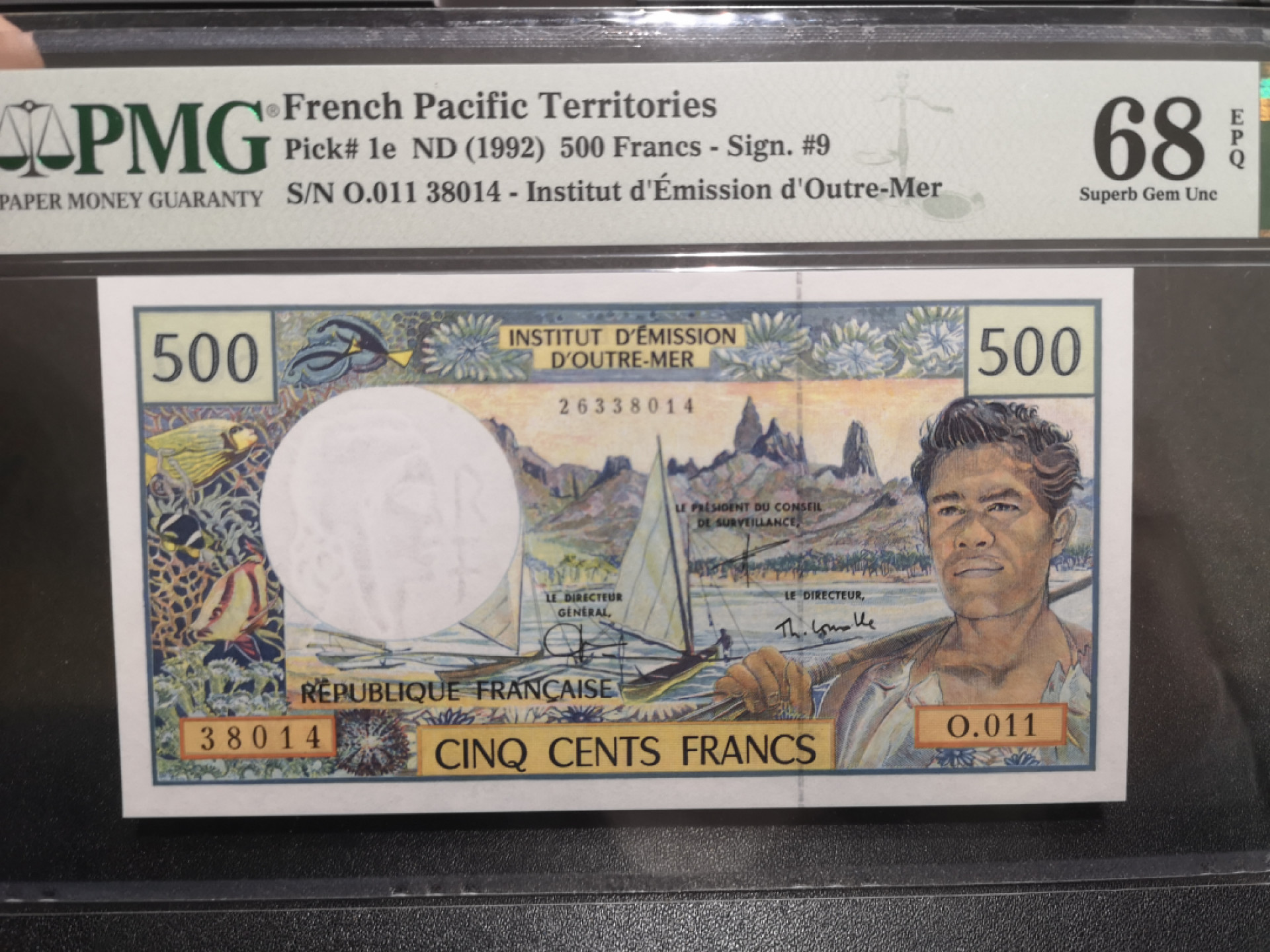 《外钞收藏家》第一百四十七期拍卖连拍第一场（98件） 1992年法属太平洋500法郎 PMG68