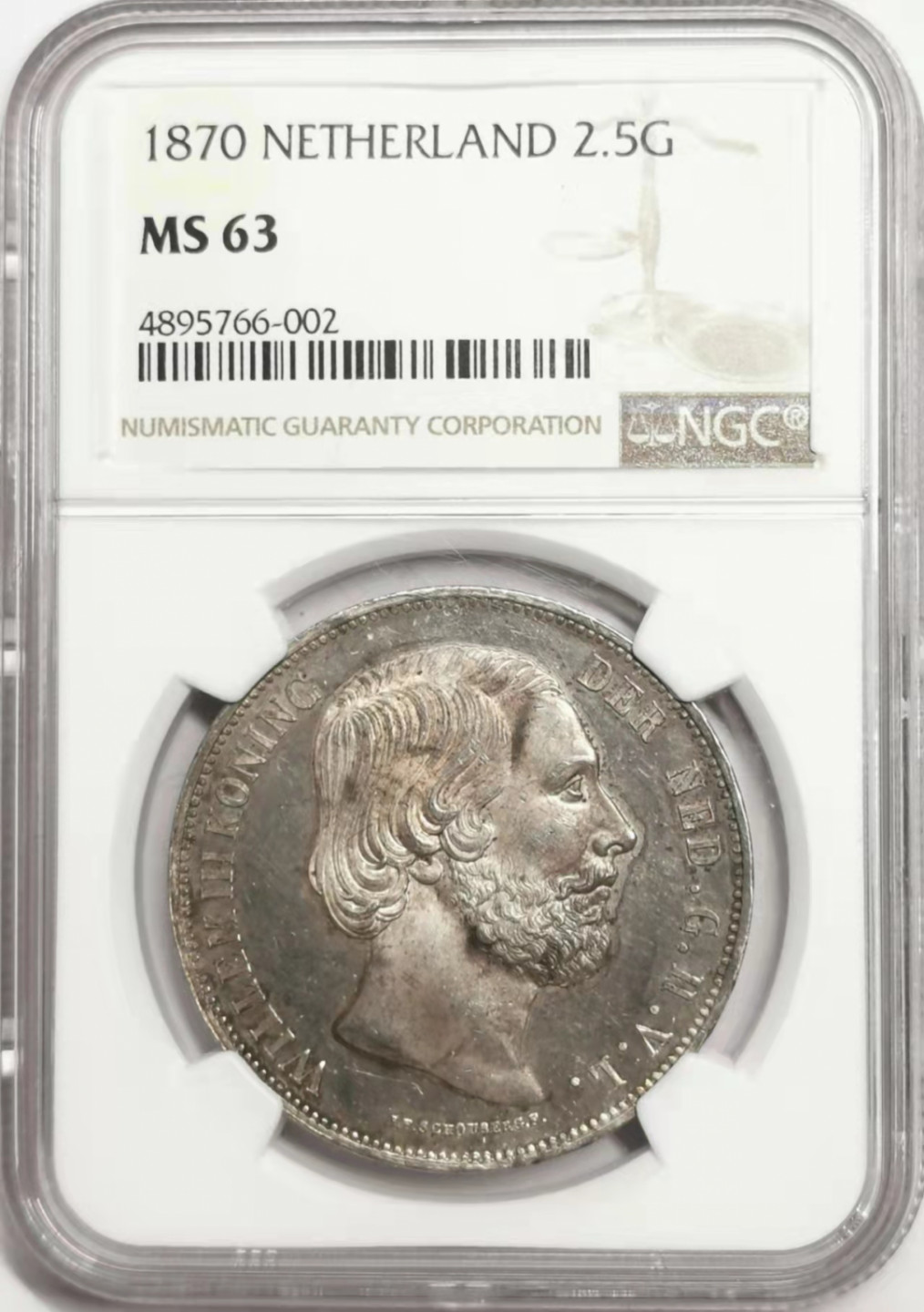 凡希社世界钱币微拍第一百七十八期 荐！1870荷兰威廉三世2.5盾大银NGC-MS63类镜面！