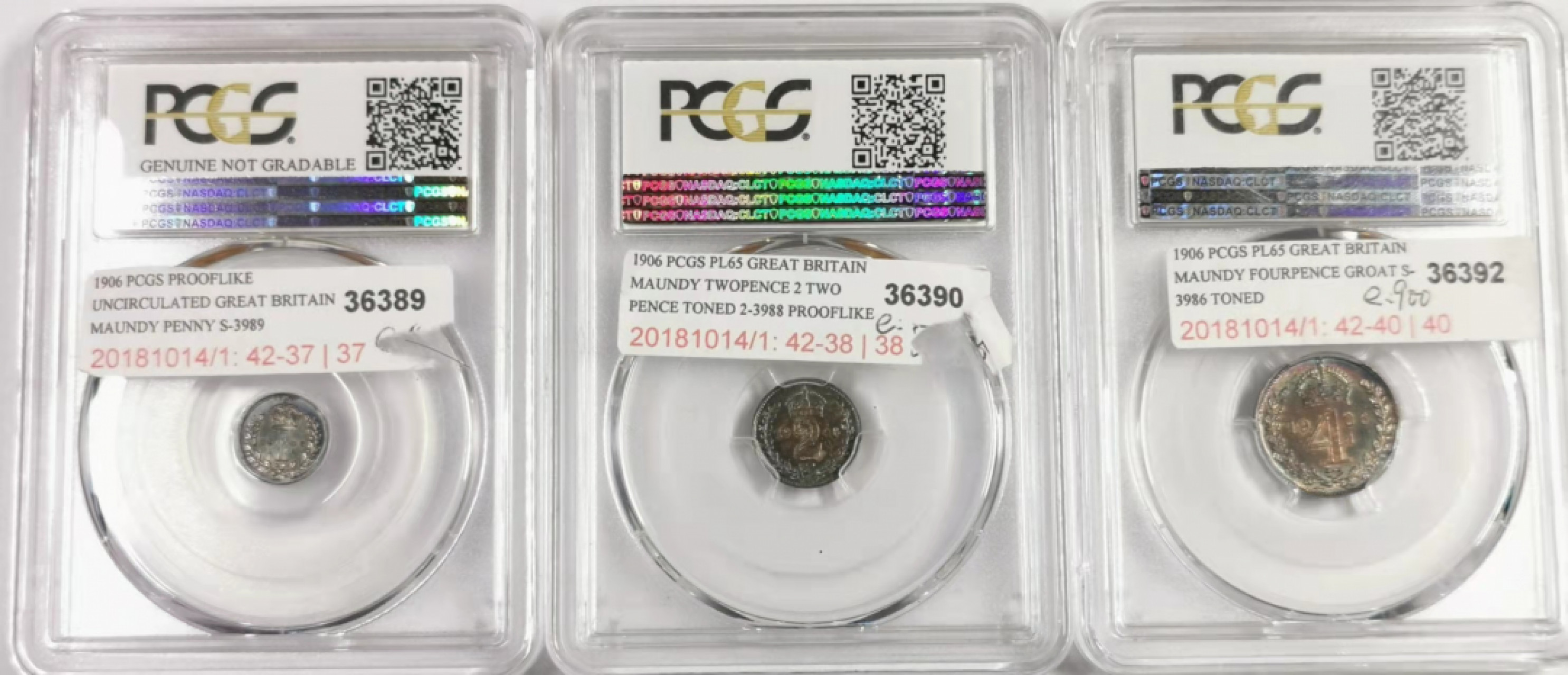 凡希社世界钱币微拍第一百七十八期 1906英国爱德华七世濯足币三枚PCGS