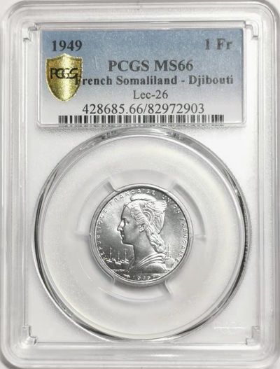 凡希社世界钱币微拍第一百七十八期 - 荐！1949法属索马里法郎PCGS-MS66筋币