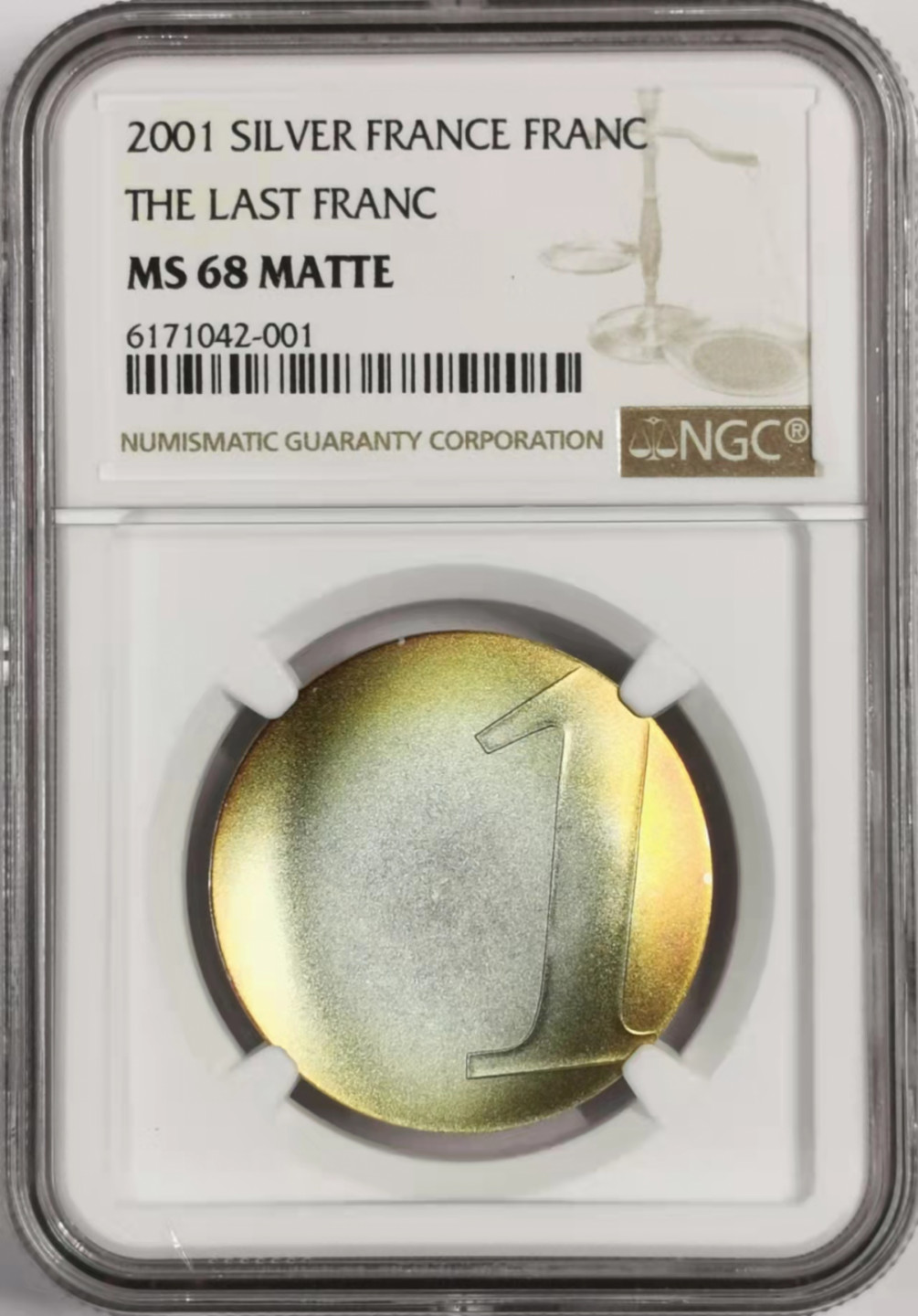 凡希社世界钱币微拍第一百七十八期 2001法国最后的法郎波浪型银币NGC-MS68Matte