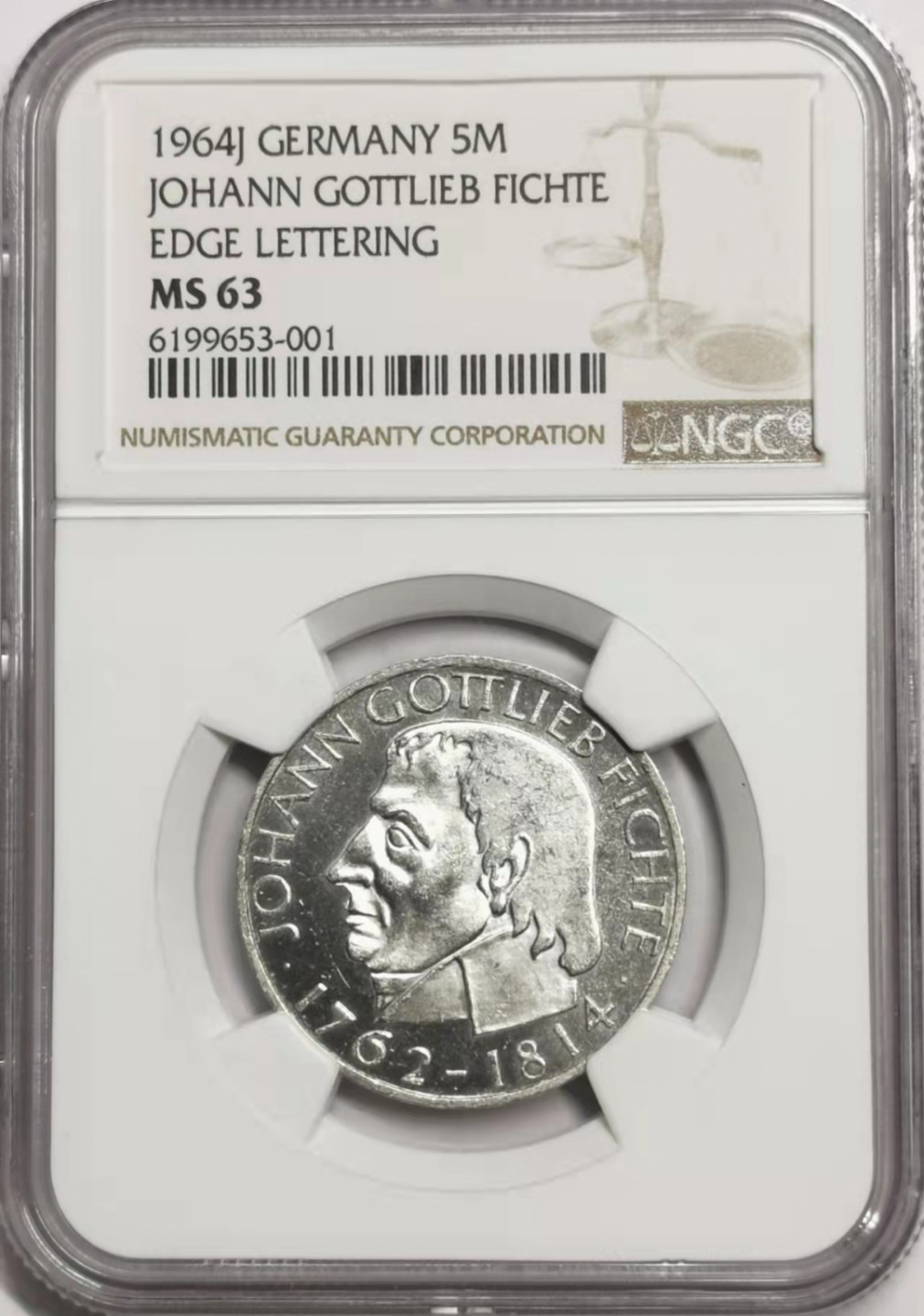 凡希社世界钱币微拍第一百七十八期 1964j西德费希特5马克NGC-MS63