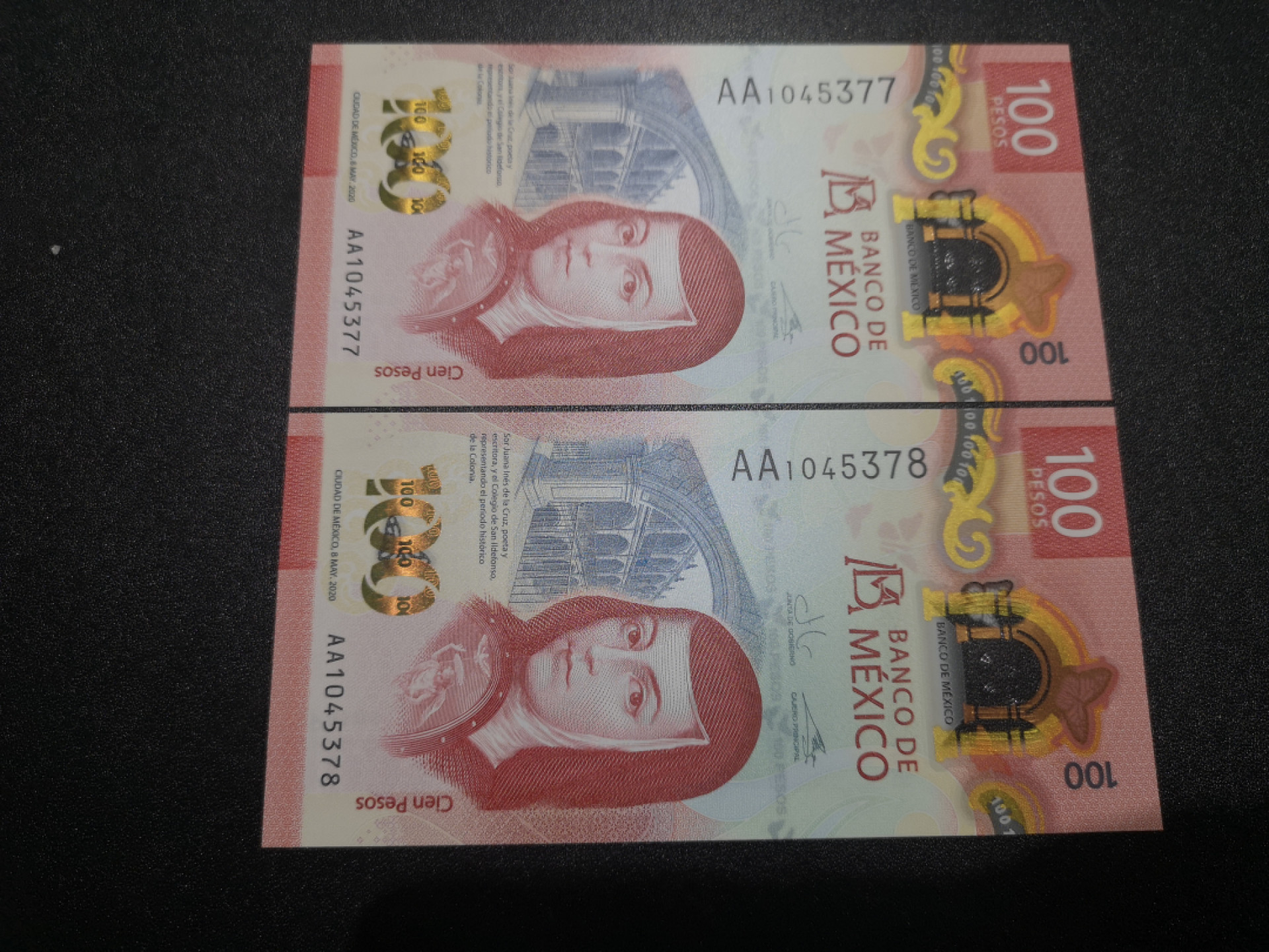 《外钞收藏家》第一百四十七期拍卖连拍第一场（98件） 2020年墨西哥100比索 两连号 全新UNC