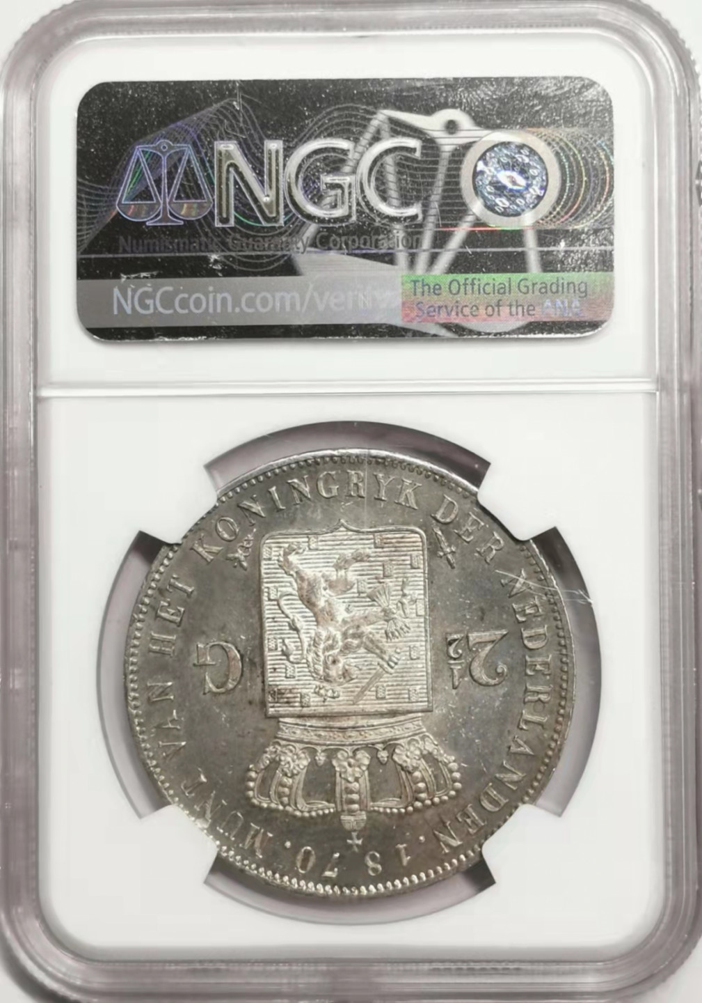 凡希社世界钱币微拍第一百七十八期 荐！1870荷兰威廉三世2.5盾大银NGC-MS63类镜面！