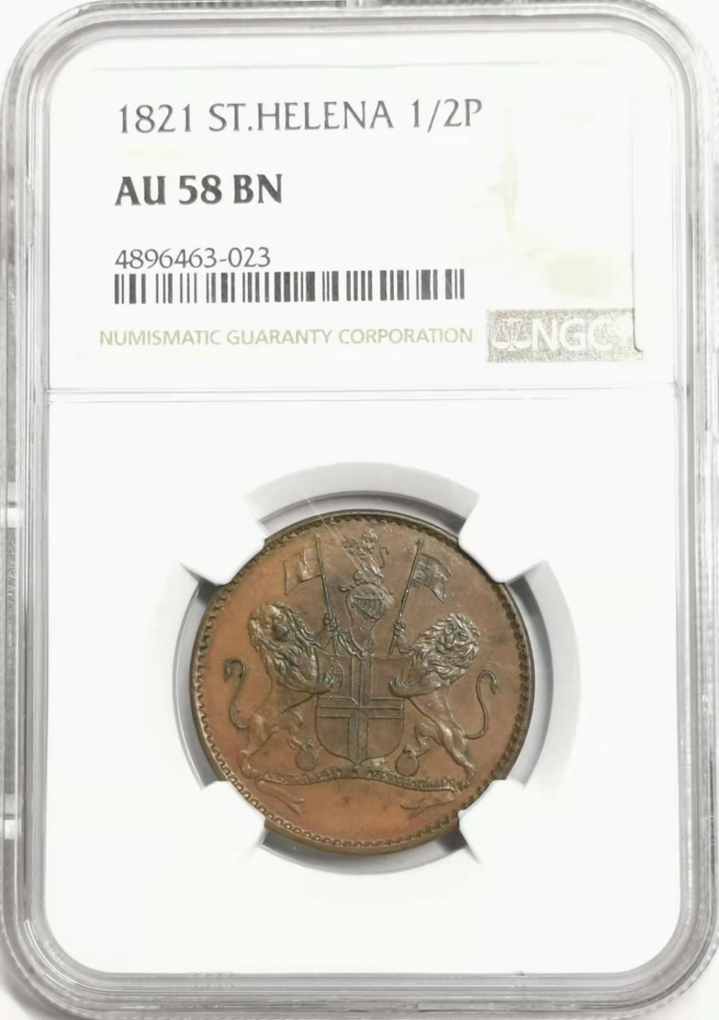 凡希社世界钱币微拍第一百七十八期 1821圣赫勒那1/2便士NGC-AU58