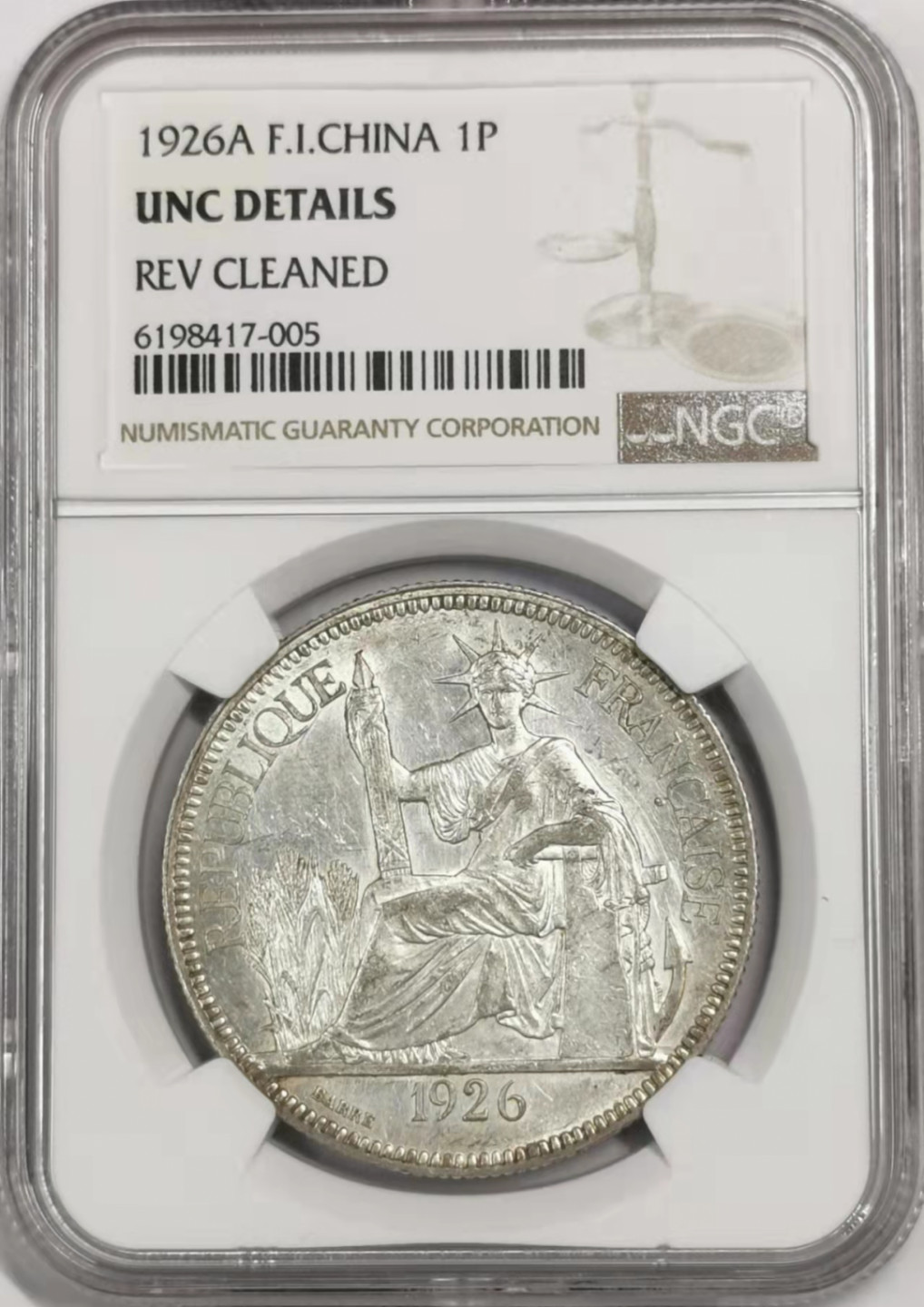凡希社世界钱币微拍第一百七十八期 1926A法属印度支那皮亚斯特大银NGC-UNCD