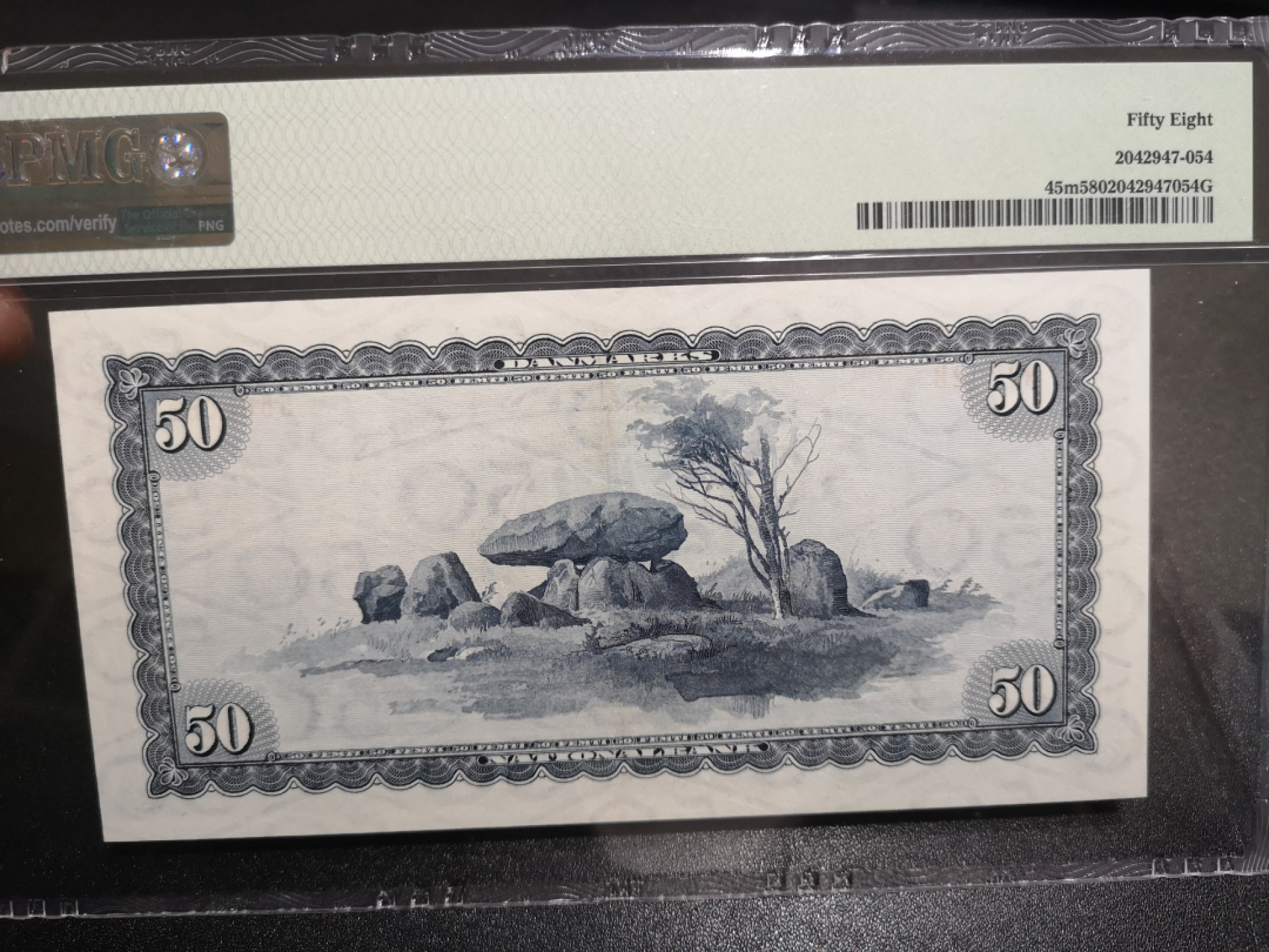 《外钞收藏家》第一百四十七期拍卖连拍第一场（98件） 1970年丹麦50克朗 PMG58 靓号