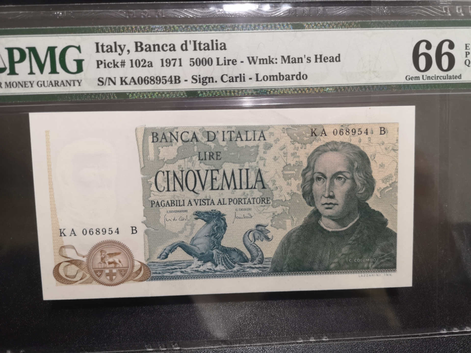 《外钞收藏家》第一百四十七期拍卖连拍第一场（98件） 1971年意大利5000里拉 PMG66