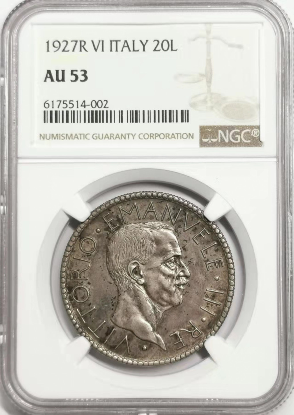 凡希社世界钱币微拍第一百七十八期 1927意大利法西斯裸男20里拉NGC-AU53