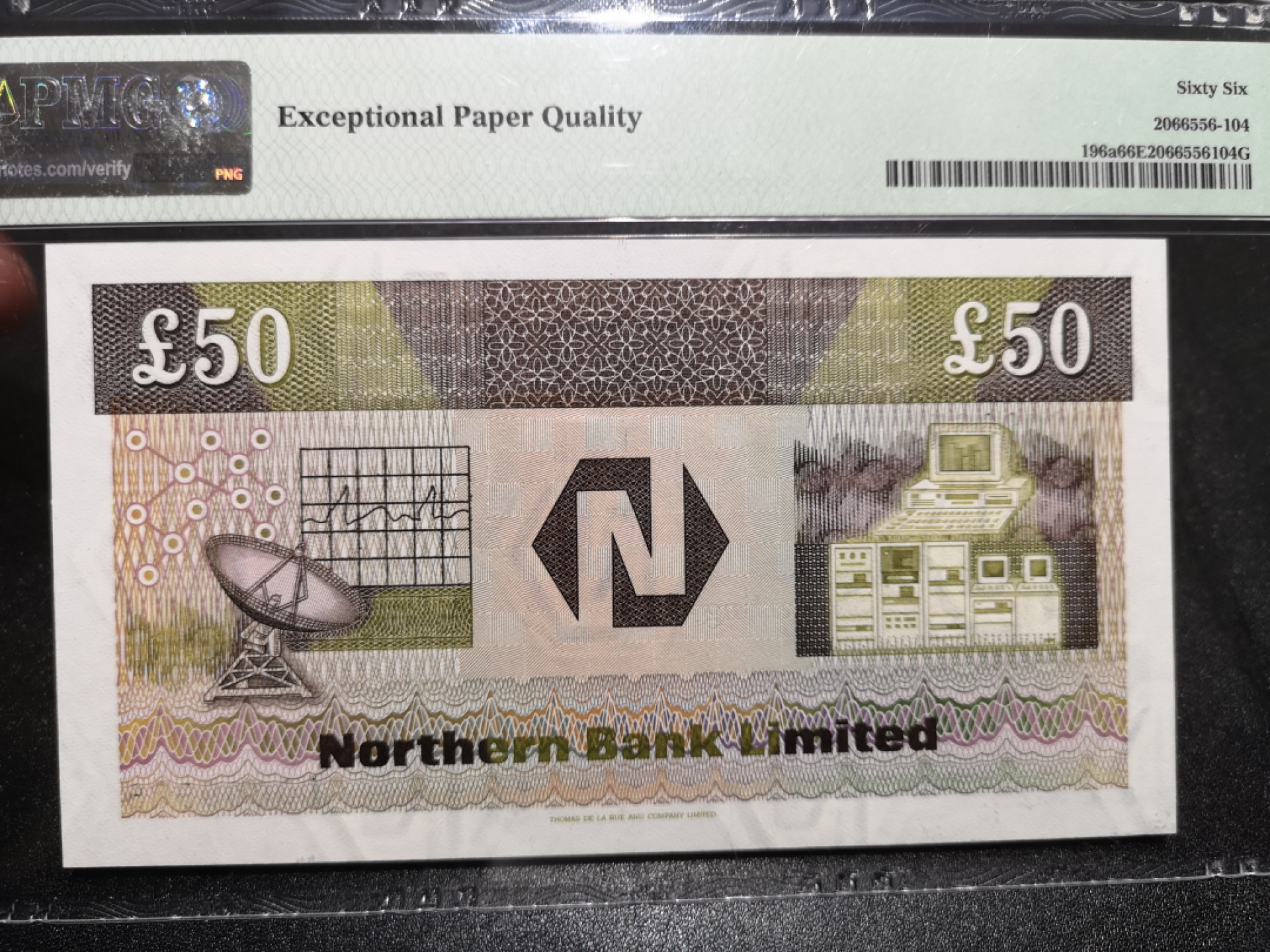 《外钞收藏家》第一百四十七期拍卖连拍第一场（98件） 1990年北爱尔兰北方银行50镑 PMG66 9965千位号
