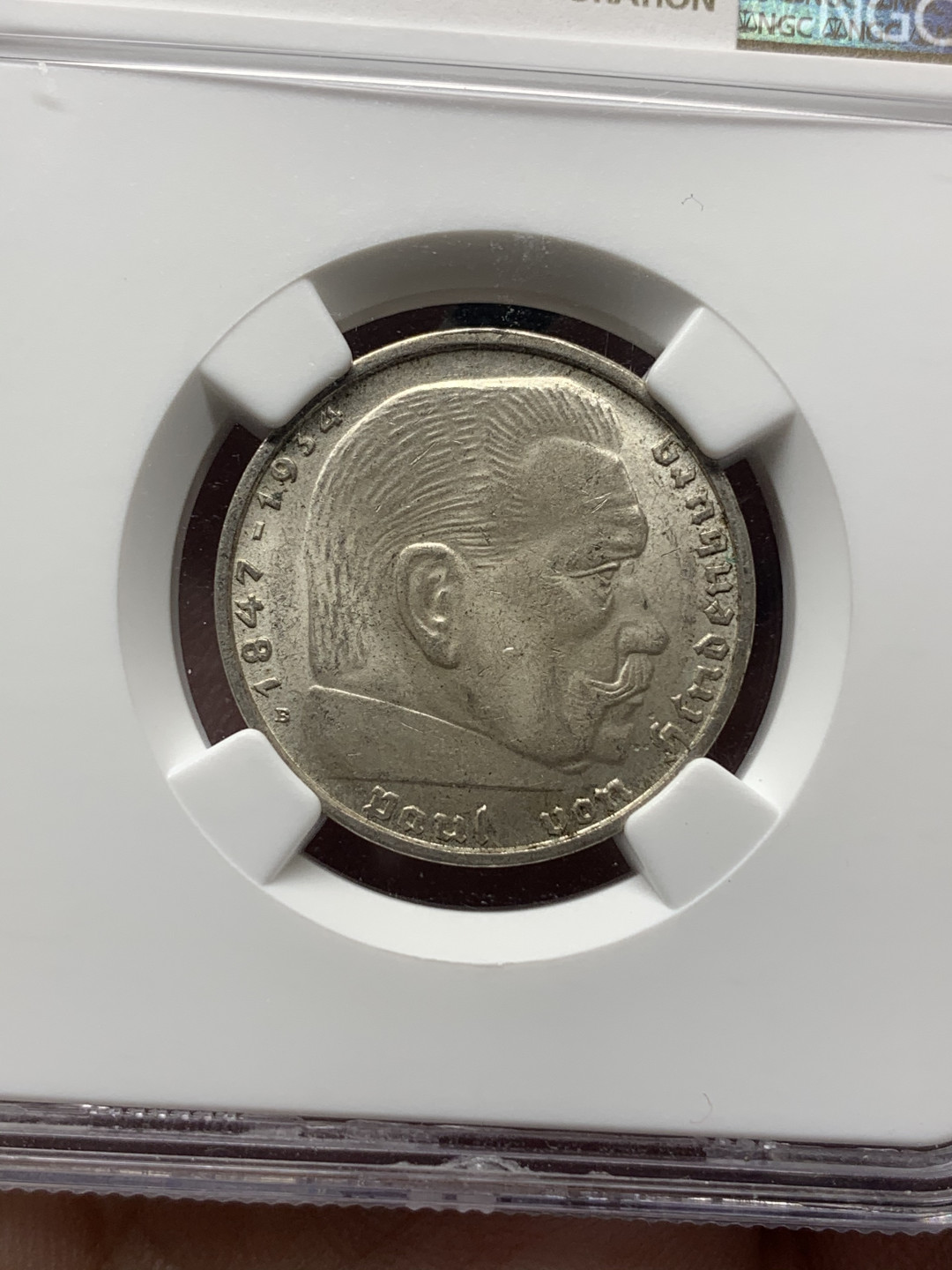 《竞宝斋》钱币微拍-第15场-本周日，周一2场连拍（全场顺丰包邮） NGC-MS64 德国 1939年 B 版 粉光 兴登堡 2马克银币