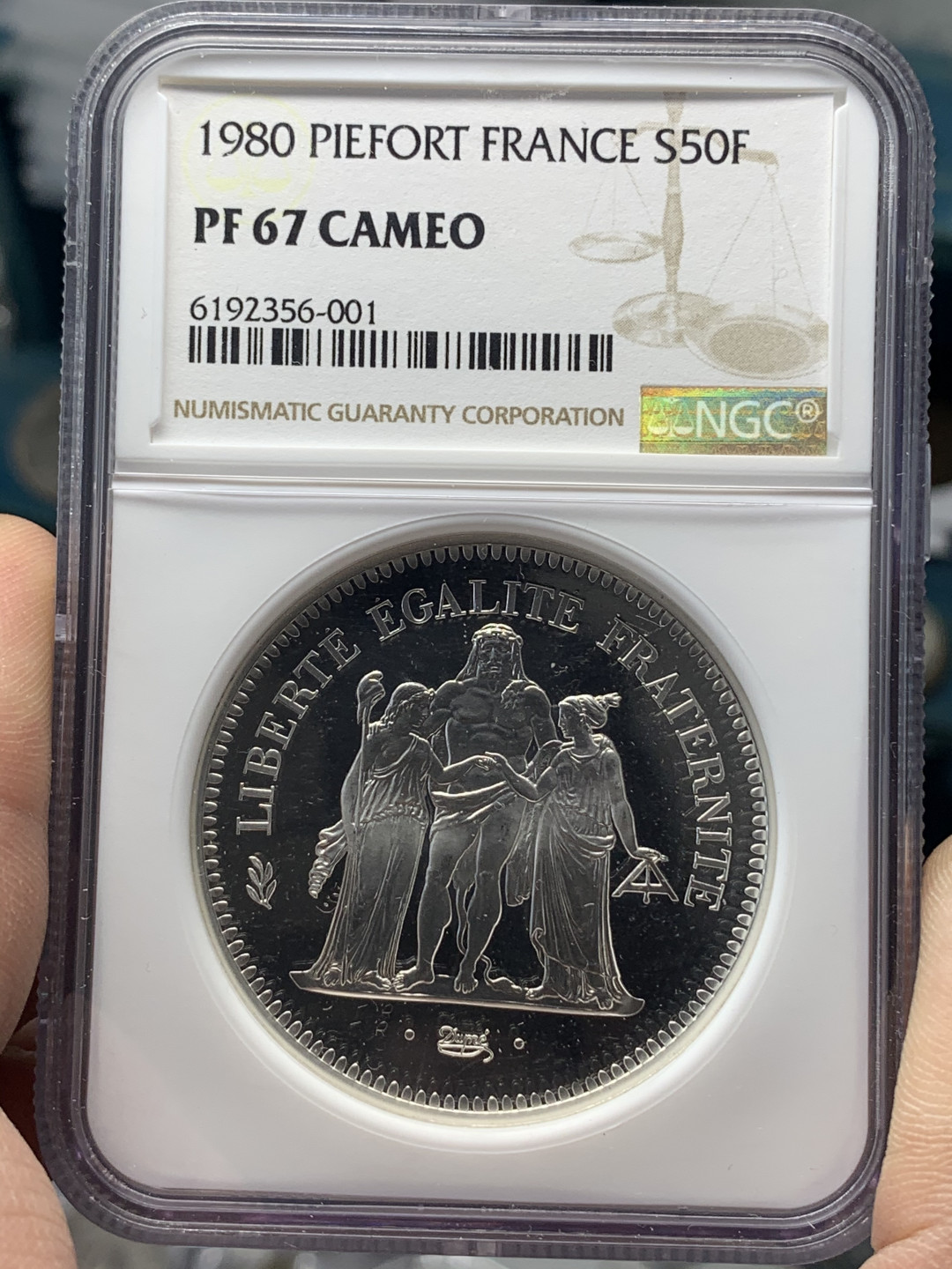 《竞宝斋》钱币微拍-第15场-本周日，周一2场连拍（全场顺丰包邮） NGC-PF67 法国 1980年 加厚(PIEFORT) 大力神50法郎 系列里最稀少的年份 ebay价都是600欧元以上