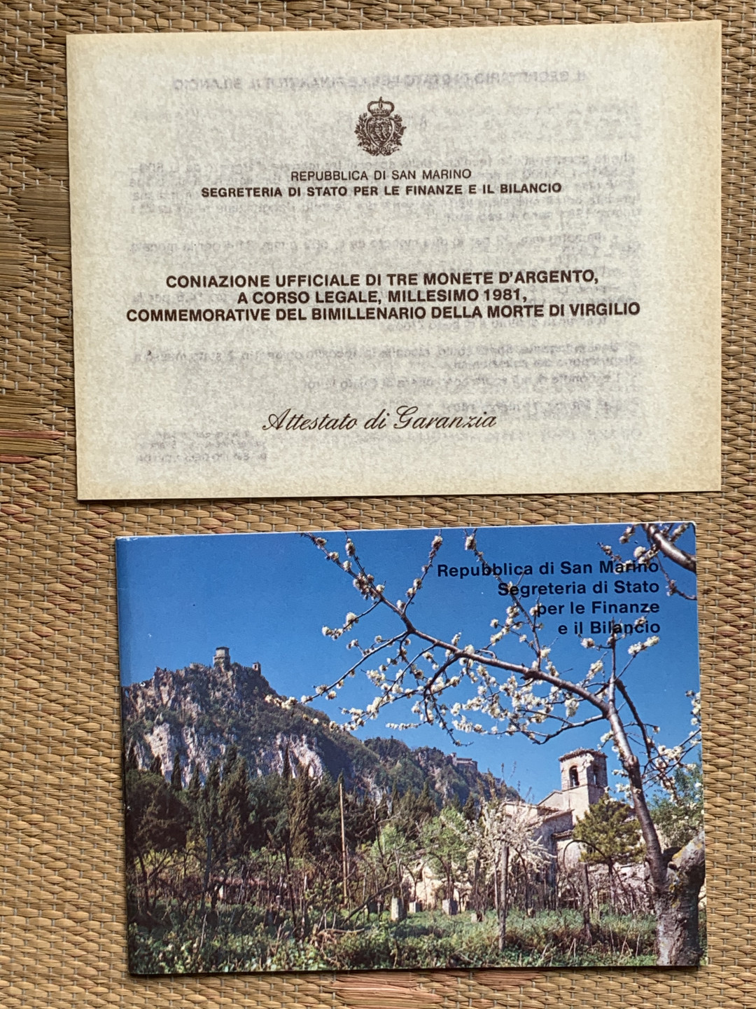 《竞宝斋》钱币微拍-第15场-本周日，周一2场连拍（全场顺丰包邮） 原盒证书 圣马力诺1981年 500/500/1000里拉 维吉尔逝世200周年纪念 银币 总重量36.6克 83.5%银