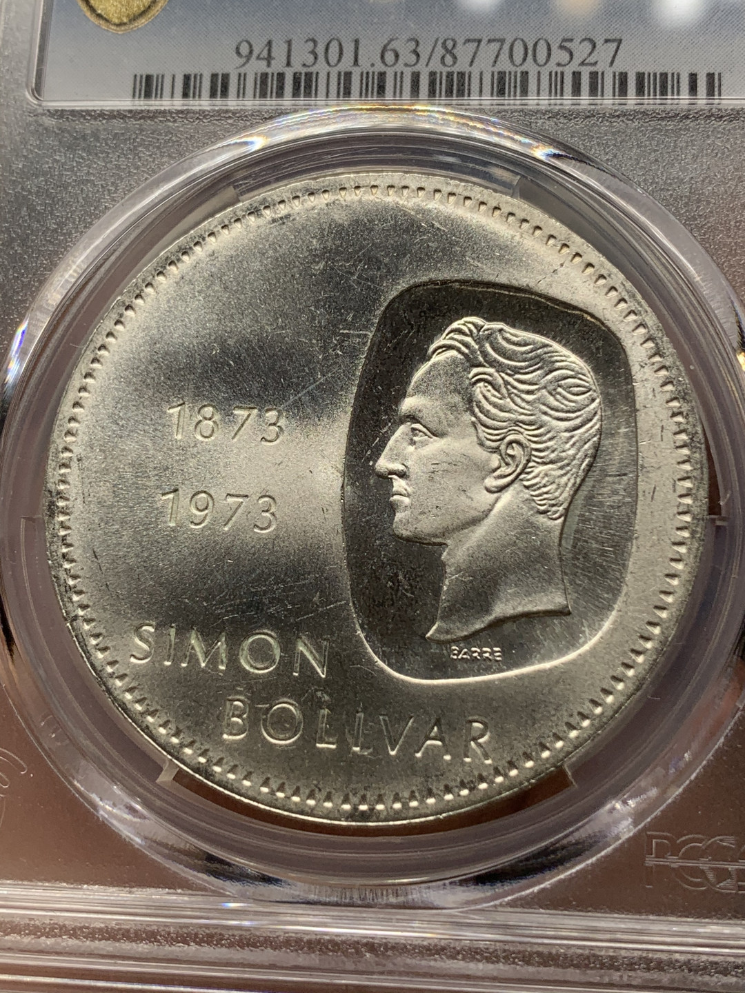 《竞宝斋》钱币微拍-第15场-本周日，周一2场连拍（全场顺丰包邮） PCGS MS63委内瑞拉1973年10玻利瓦尔独特设计西蒙玻利瓦尔100周年纪念