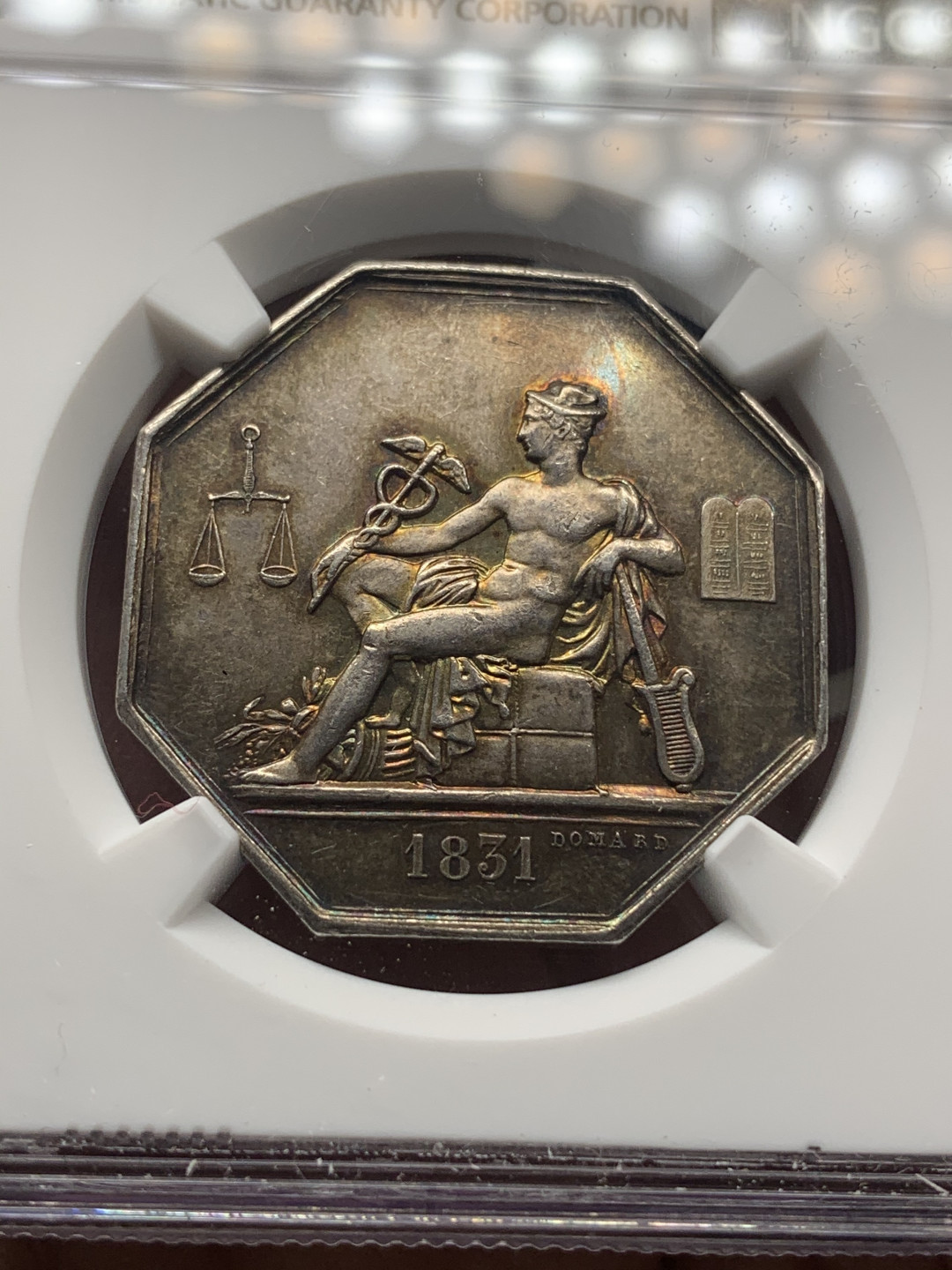 《竞宝斋》钱币微拍-第15场-本周日，周一2场连拍（全场顺丰包邮） NGC-MS61 法国 1831年 政府专家委员会 JETON 银币 老包浆带金彩 很漂亮