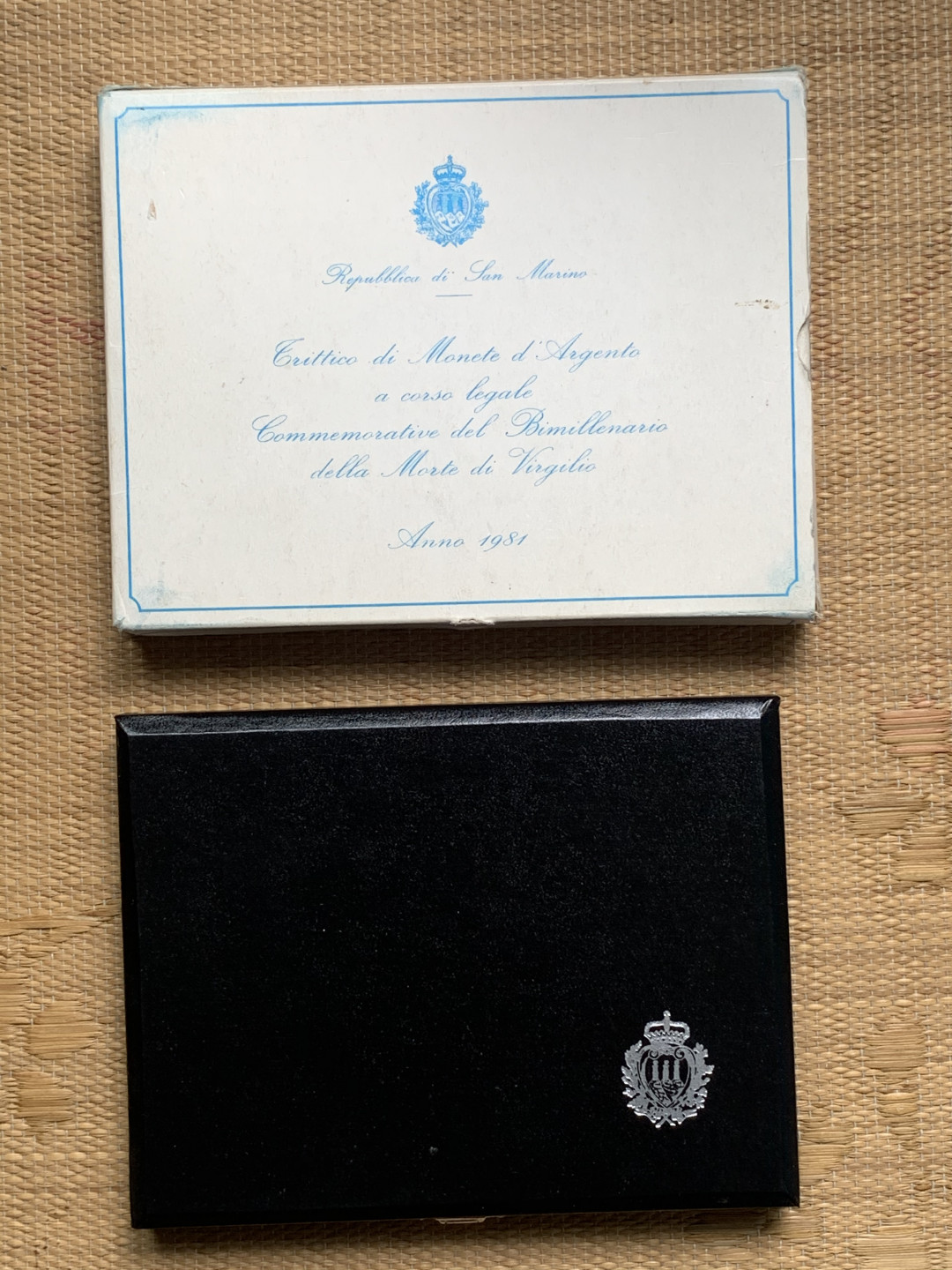 《竞宝斋》钱币微拍-第15场-本周日，周一2场连拍（全场顺丰包邮） 原盒证书 圣马力诺1981年 500/500/1000里拉 维吉尔逝世200周年纪念 银币 总重量36.6克 83.5%银
