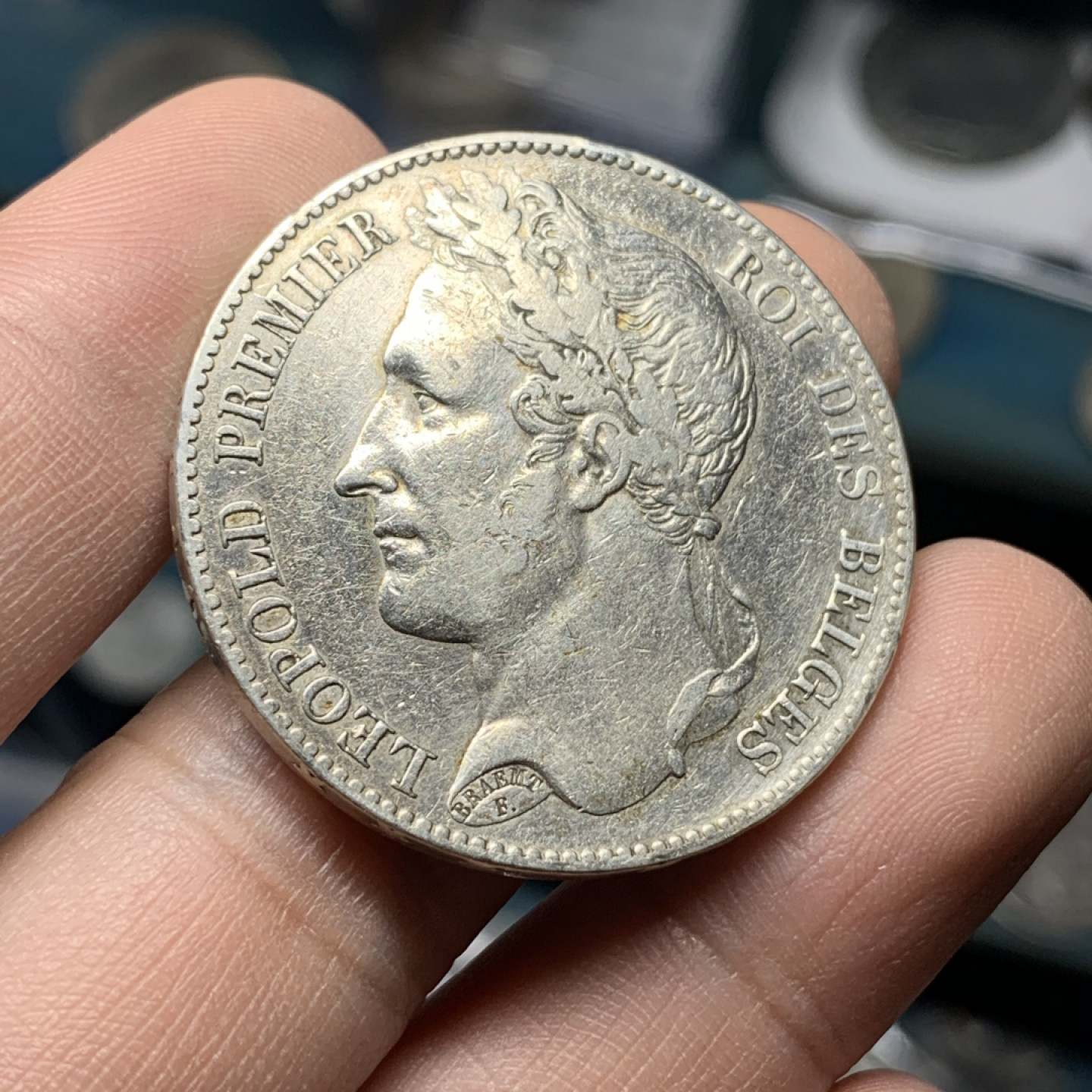 《竞宝斋》钱币微拍-第15场-本周日，周一2场连拍（全场顺丰包邮） 1849年 比利时花冠  5法郎 大银币 稀少品种 25克 900银