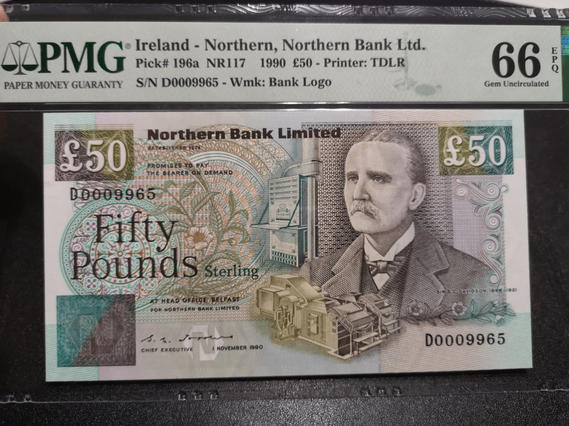 《外钞收藏家》第一百四十七期拍卖连拍第一场（98件） 1990年北爱尔兰北方银行50镑 PMG66 9965千位号