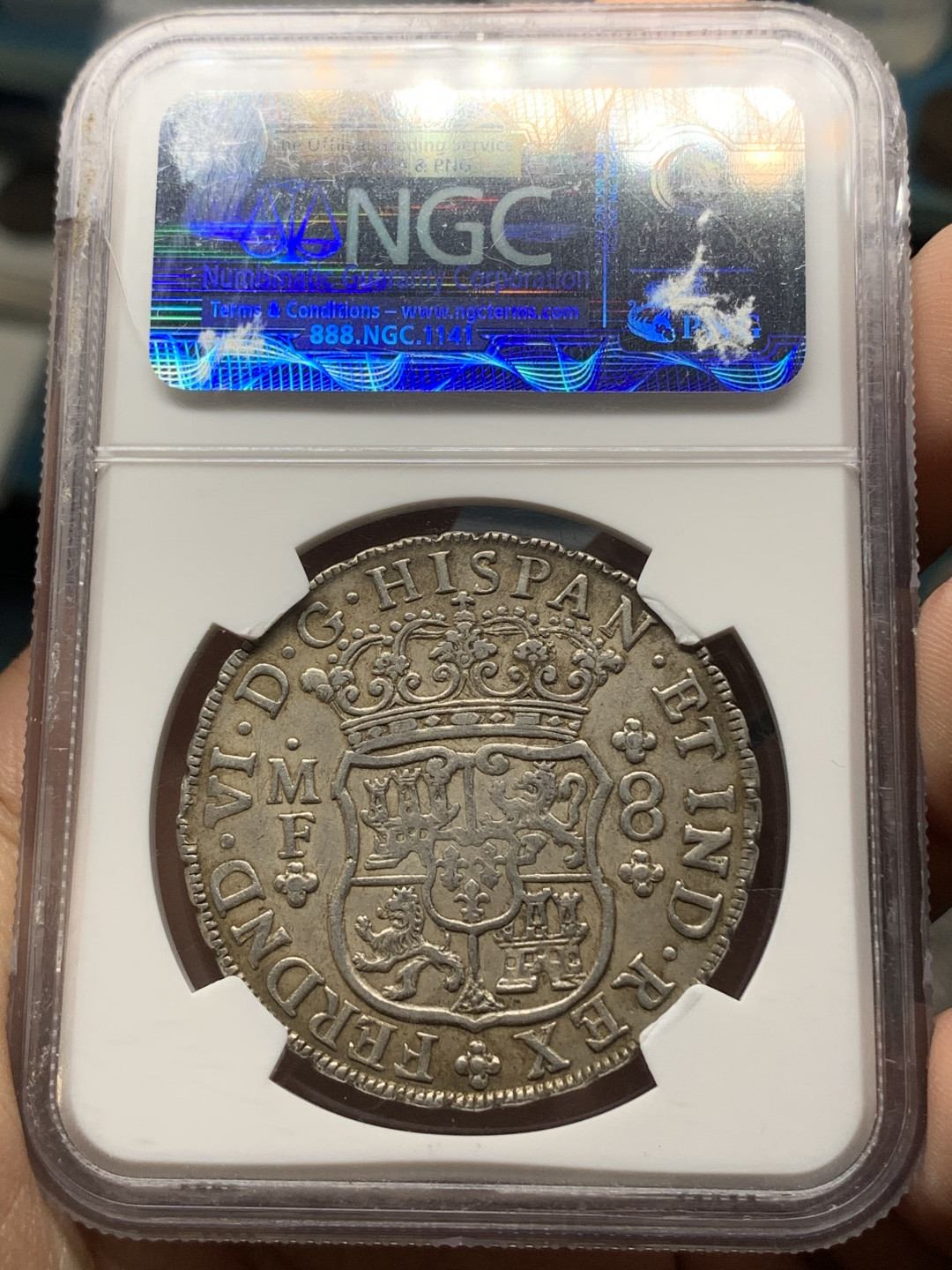 《竞宝斋》钱币微拍-第15场-本周日，周一2场连拍（全场顺丰包邮） 1747 费六（首年） Ngcxf45 费迪南德六世(西班牙语:Fernando VI波旁王朝的西班牙国王1746年7月9日-1759年在位)盒子有小裂 换盒不贵又快