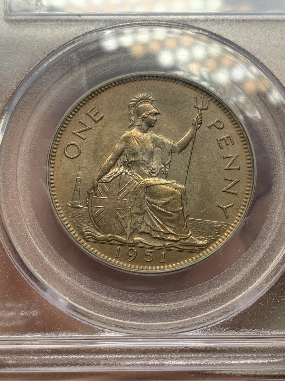 《竞宝斋》钱币微拍-第15场-本周日，周一2场连拍（全场顺丰包邮） PCGS MS65 1951年乔治六世1便士用于百慕大地区气候潮湿充分流通好品少