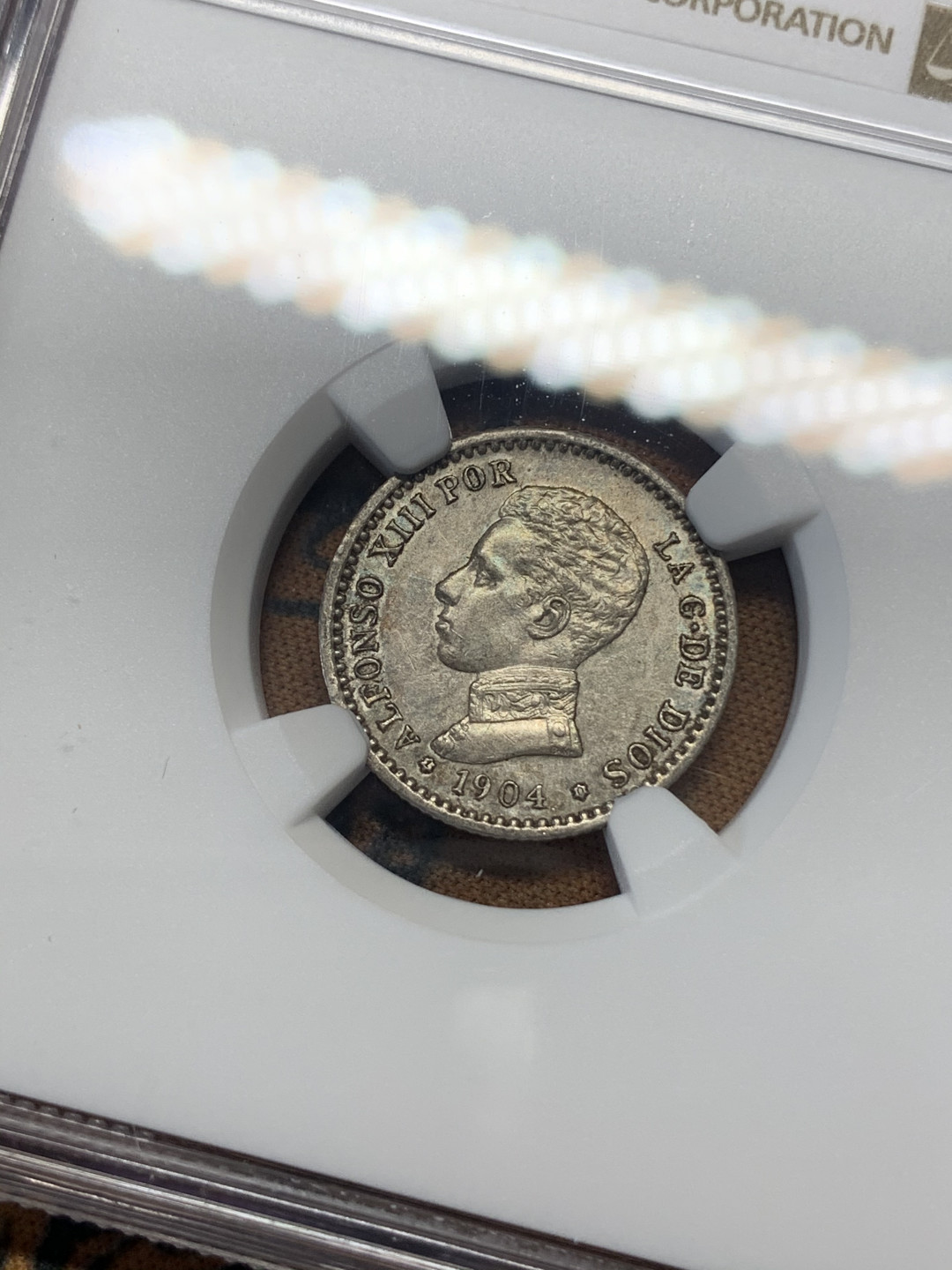 《竞宝斋》钱币微拍-第15场-本周日，周一2场连拍（全场顺丰包邮） NGC-MS63 西班牙1901年(10) 阿方索十三世 50分 银币