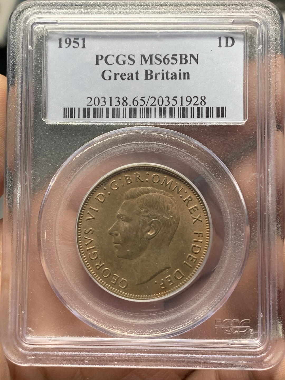 《竞宝斋》钱币微拍-第15场-本周日，周一2场连拍（全场顺丰包邮） PCGS MS65 1951年乔治六世1便士用于百慕大地区气候潮湿充分流通好品少