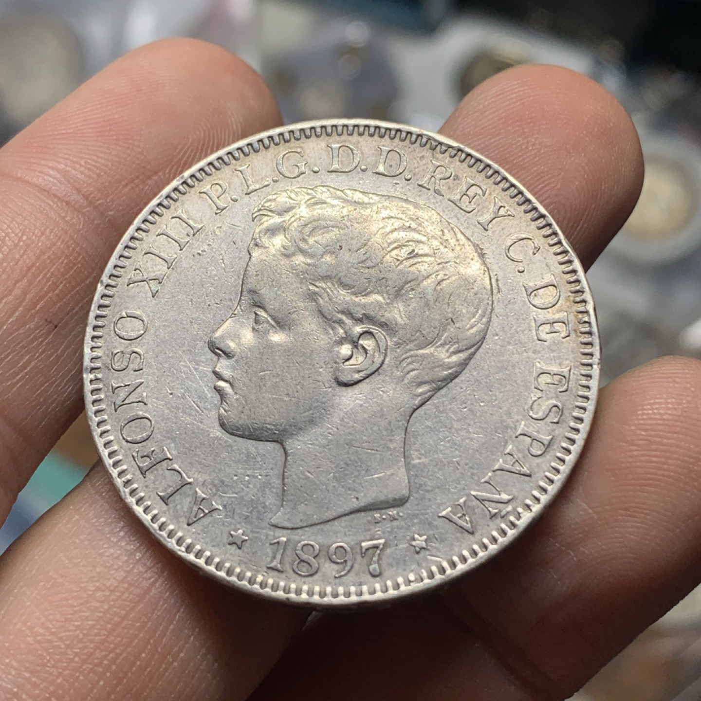 《竞宝斋》钱币微拍-第15场-本周日，周一2场连拍（全场顺丰包邮） 西属 菲律宾   阿方索十三世 1897年  1比索 大银币