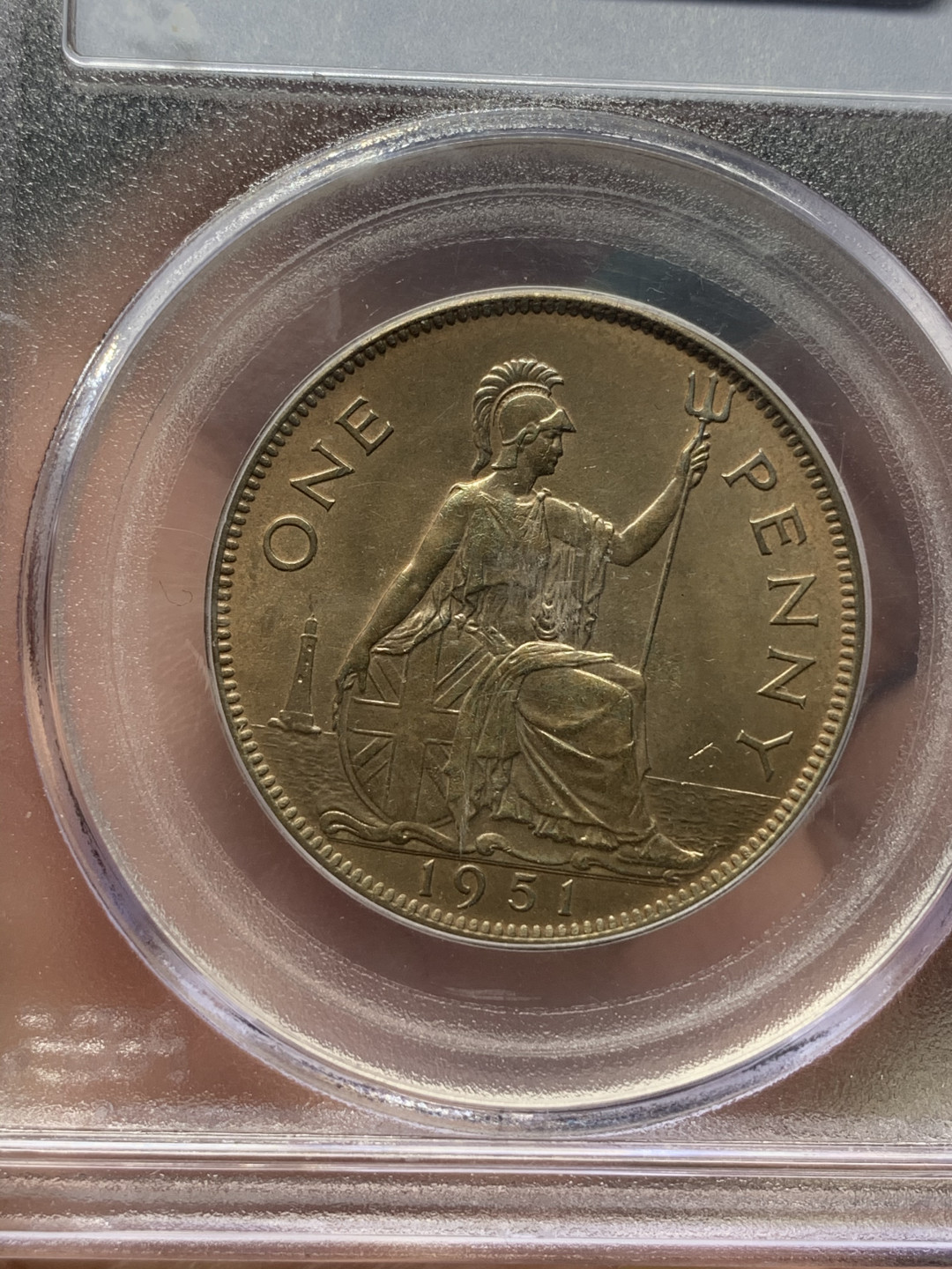 《竞宝斋》钱币微拍-第15场-本周日，周一2场连拍（全场顺丰包邮） PCGS MS65 1951年乔治六世1便士用于百慕大地区气候潮湿充分流通好品少