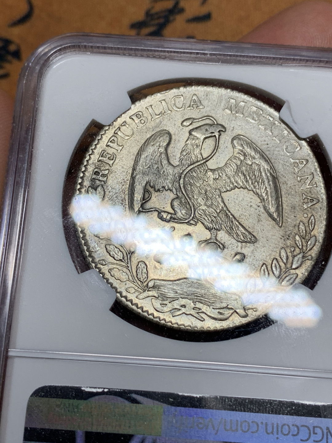 《竞宝斋》钱币微拍-第15场-本周日，周一2场连拍（全场顺丰包邮） NGC-UNCD  墨西哥 1885年 8 里亚尔  萨斯特卡斯厂  银币     原味粉光 