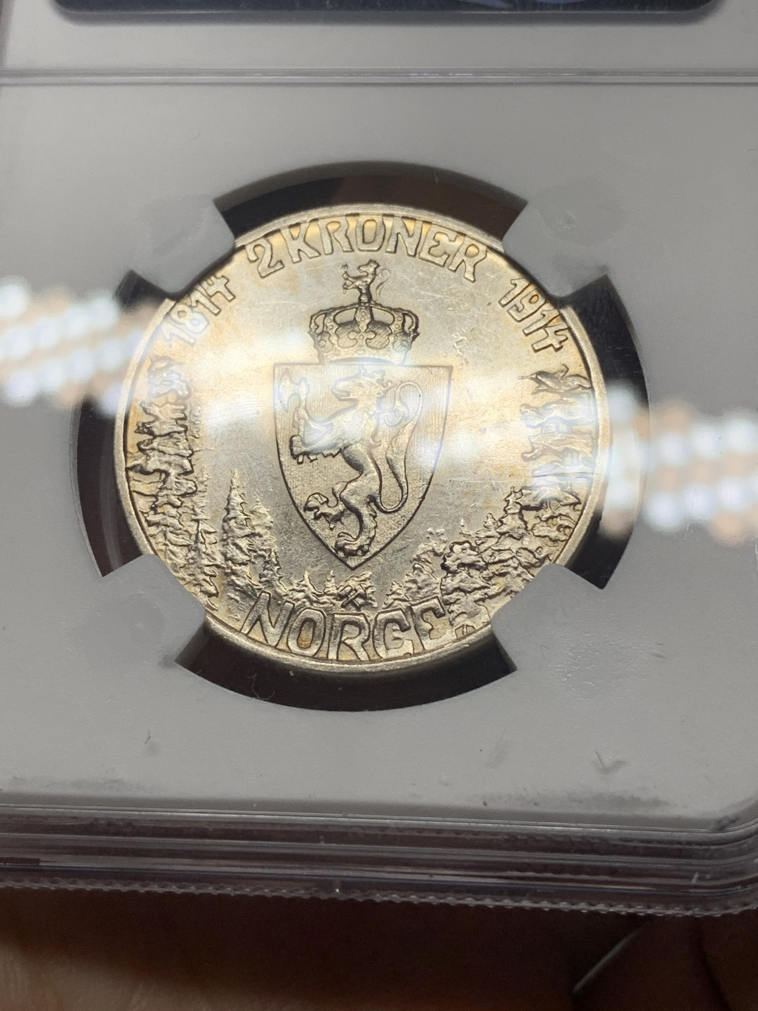 《竞宝斋》钱币微拍-第15场-本周日，周一2场连拍（全场顺丰包邮） 少见 1914 年 挪威 百年宪法 2克朗 银币